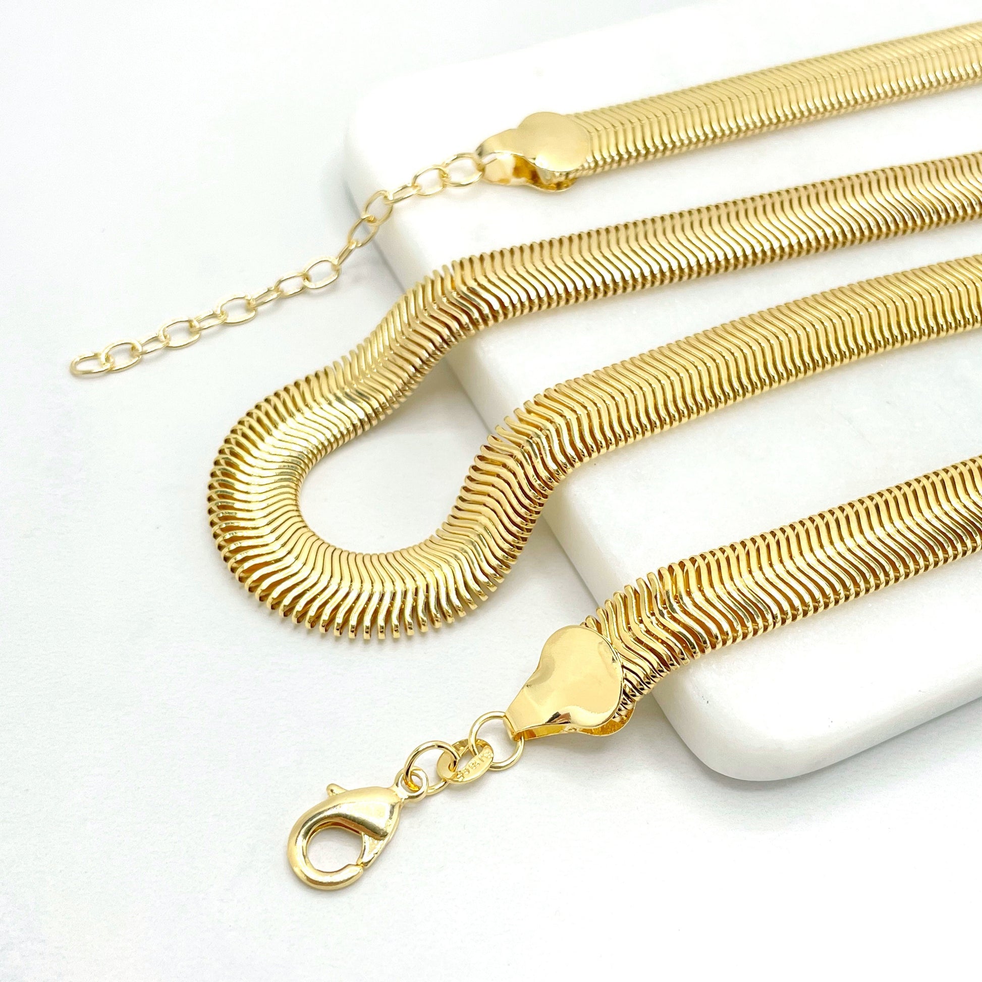 18k Gold Filled Fancy 10mm Snake Herringbone Chain Link Bracelet 7.5'', 8'' or 8.5''  Long, Wholesale Jewelry Making Supplies