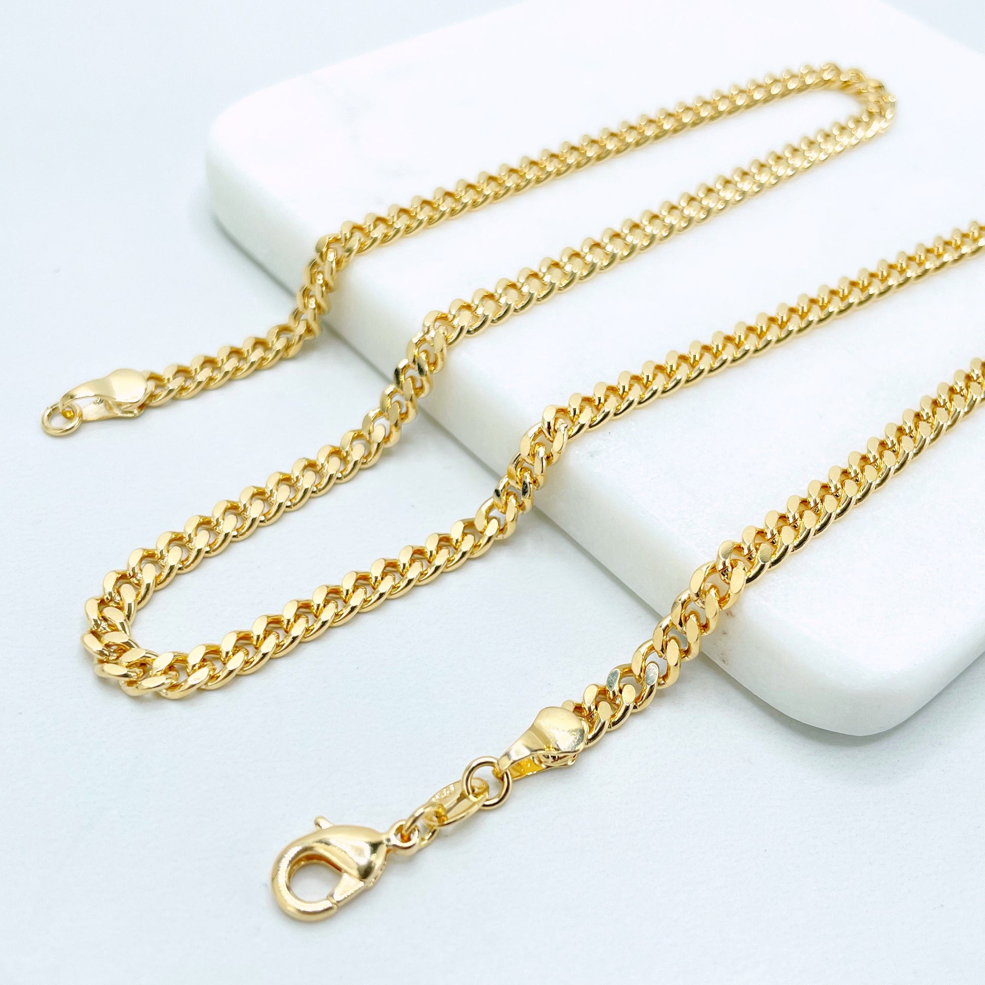 18k Gold Filled Miami Cuban Link Chain 4mm Thickness, Unisex Curb Link Chain, Wholesale Jewelry Making Supplies