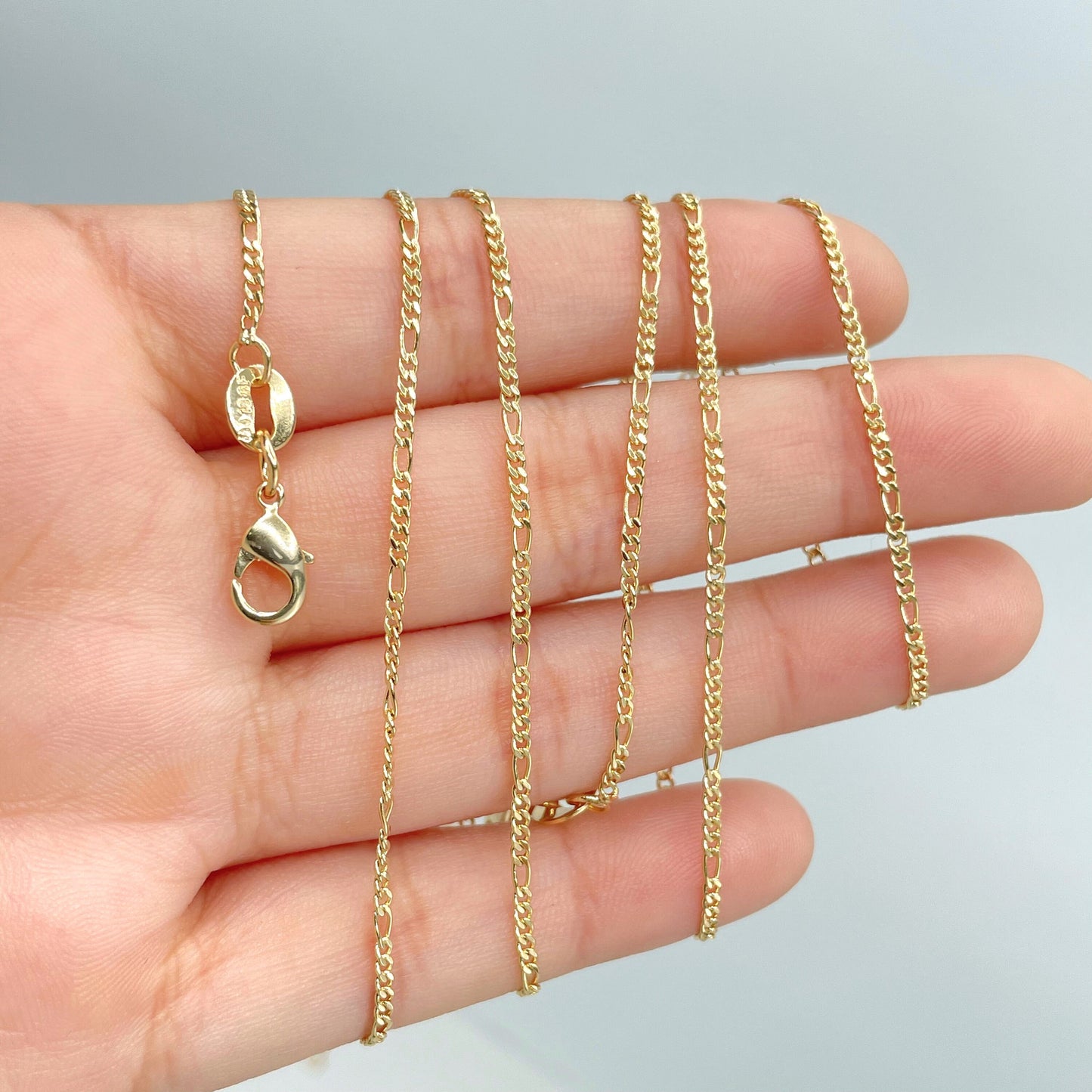 18k Gold Filled 1mm Figaro Link Dainty Chain, Available in 16'' 18'' 20'' or 24" Inches Long, Wholesale Jewelry Making Supplies
