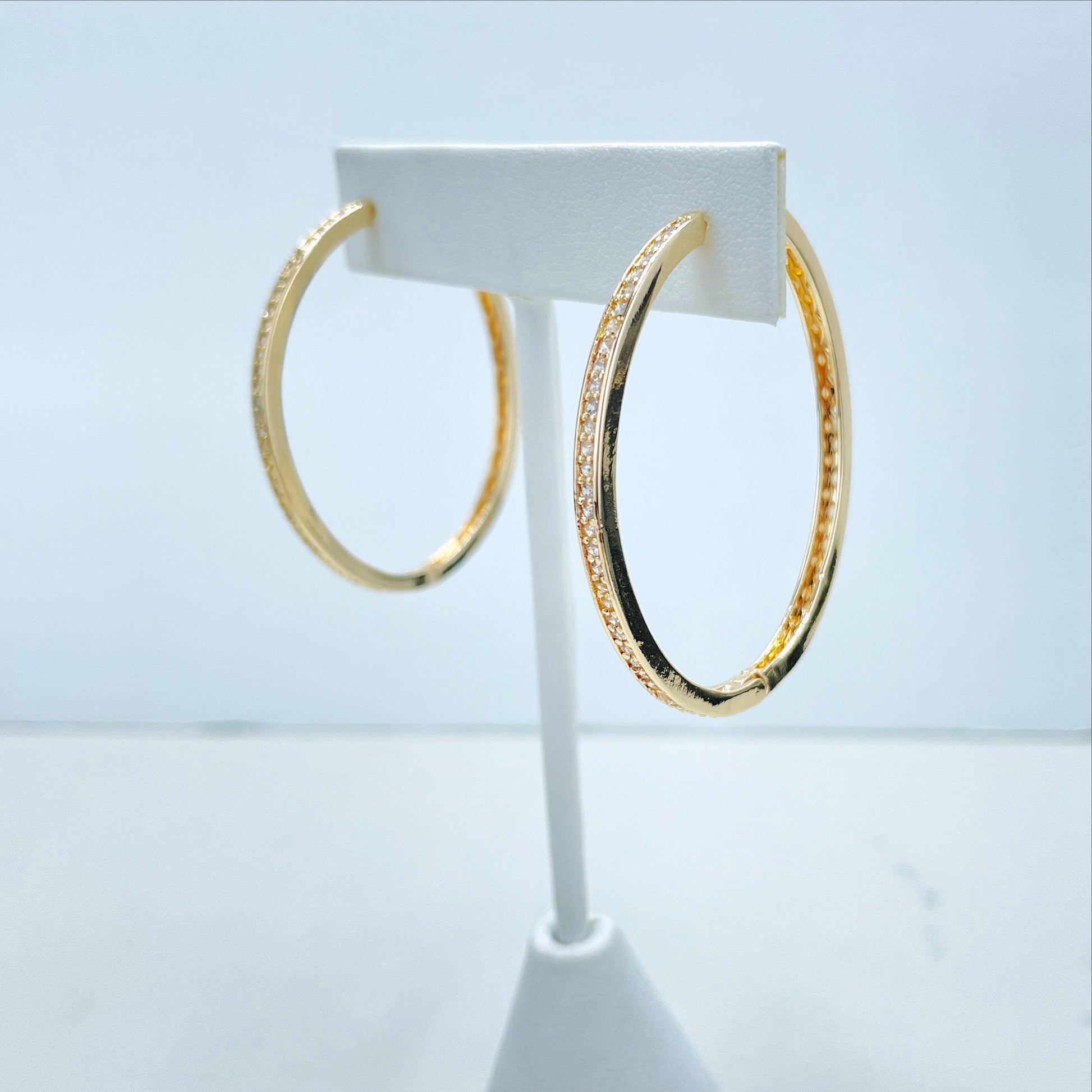 18k Gold Filled 37mm Hoop Earrings with Micro Pave, Cubic Zirconia, Dainty Hoops, Zircon Hoops, Wholesale Jewelry Making Supplies