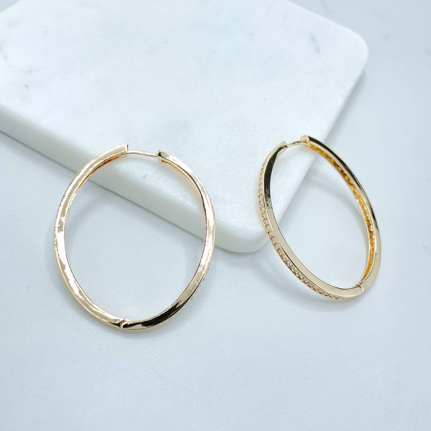 18k Gold Filled 37mm Hoop Earrings with Micro Pave, Cubic Zirconia, Dainty Hoops, Zircon Hoops, Wholesale Jewelry Making Supplies