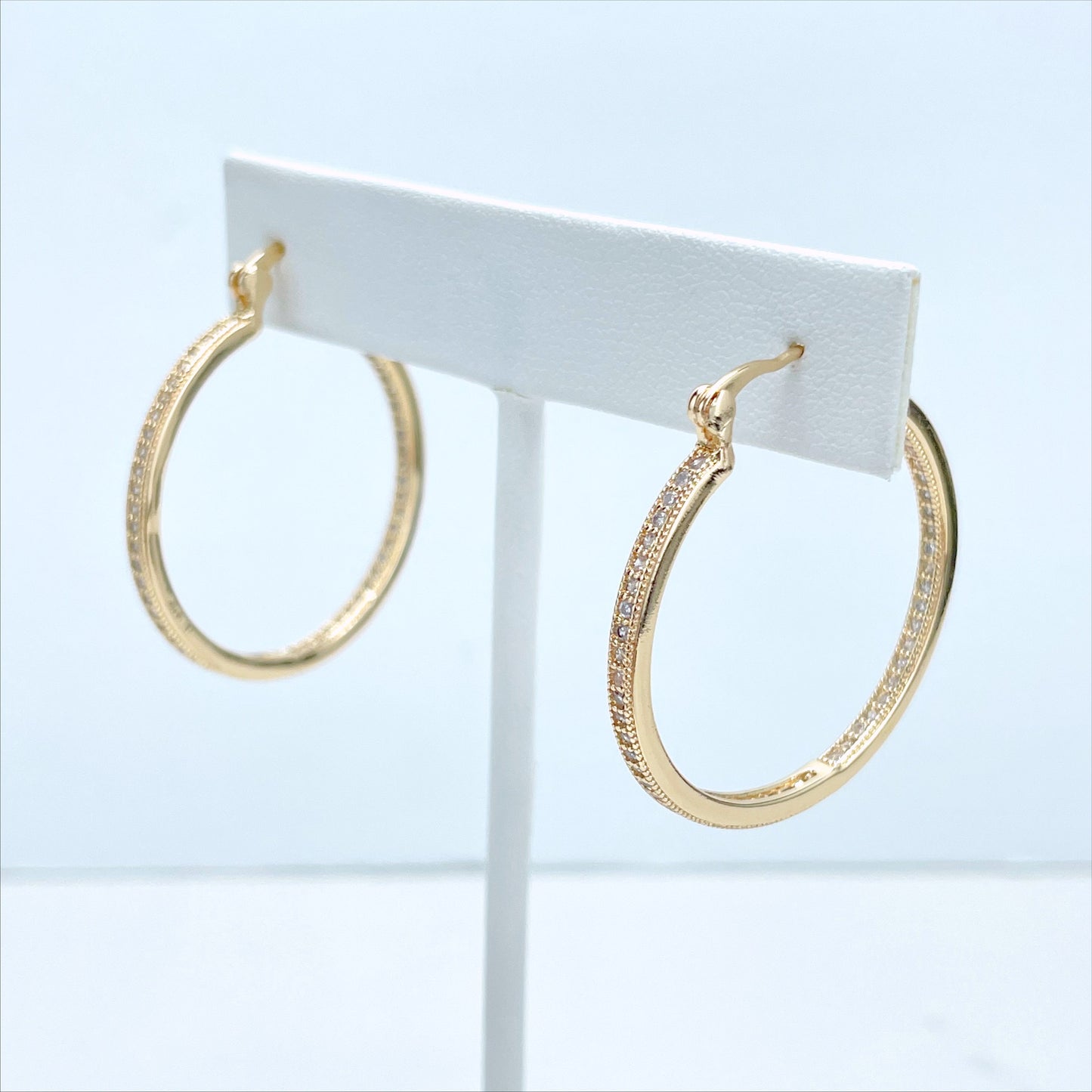 18k Gold Filled 34mm Hoop Earrings with Micro Pave, Cubic Zirconia, Dainty Hoops, Zircon Hoops, Wholesale Jewelry Making Supplies