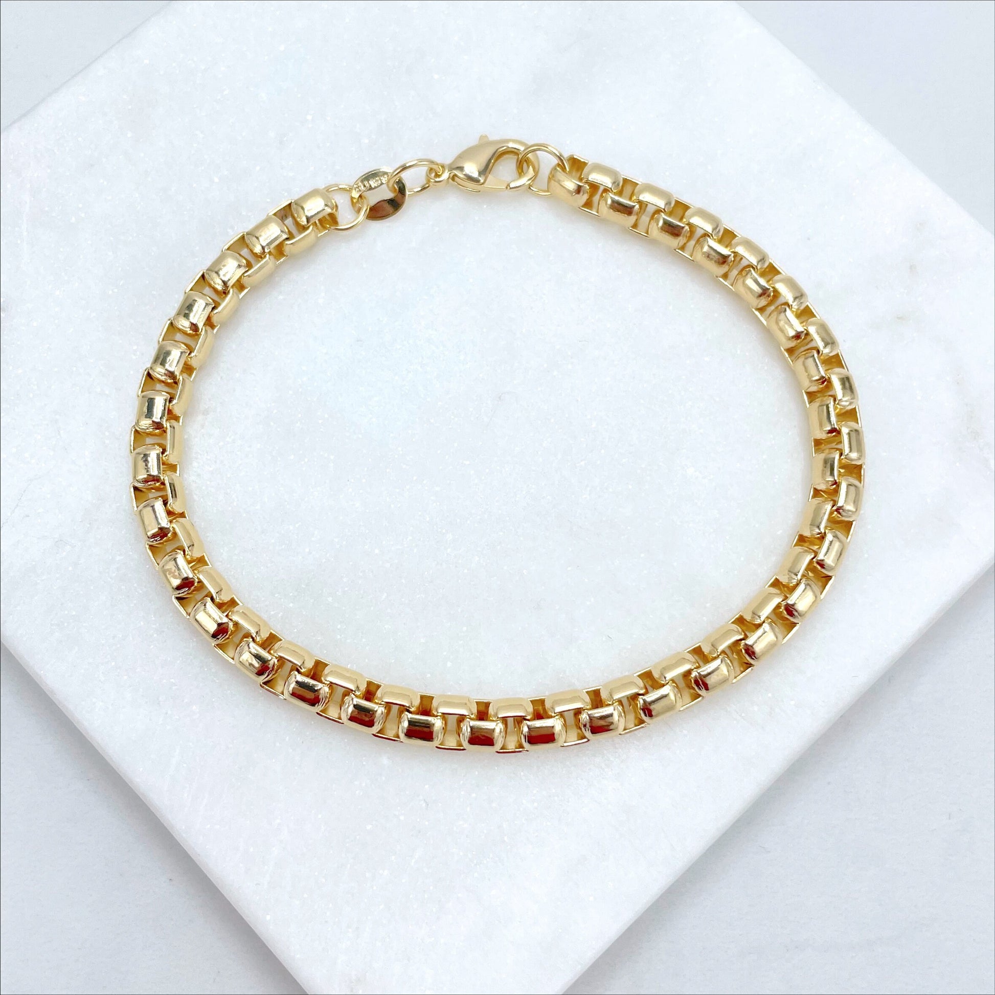18k Gold  Filled, Ultra Light, 5mm Box Chain Link 18" to 20'', 28'', 7'' and 8.5''  Long, Unisex Chain Wholesale Jewelry Making Supplies