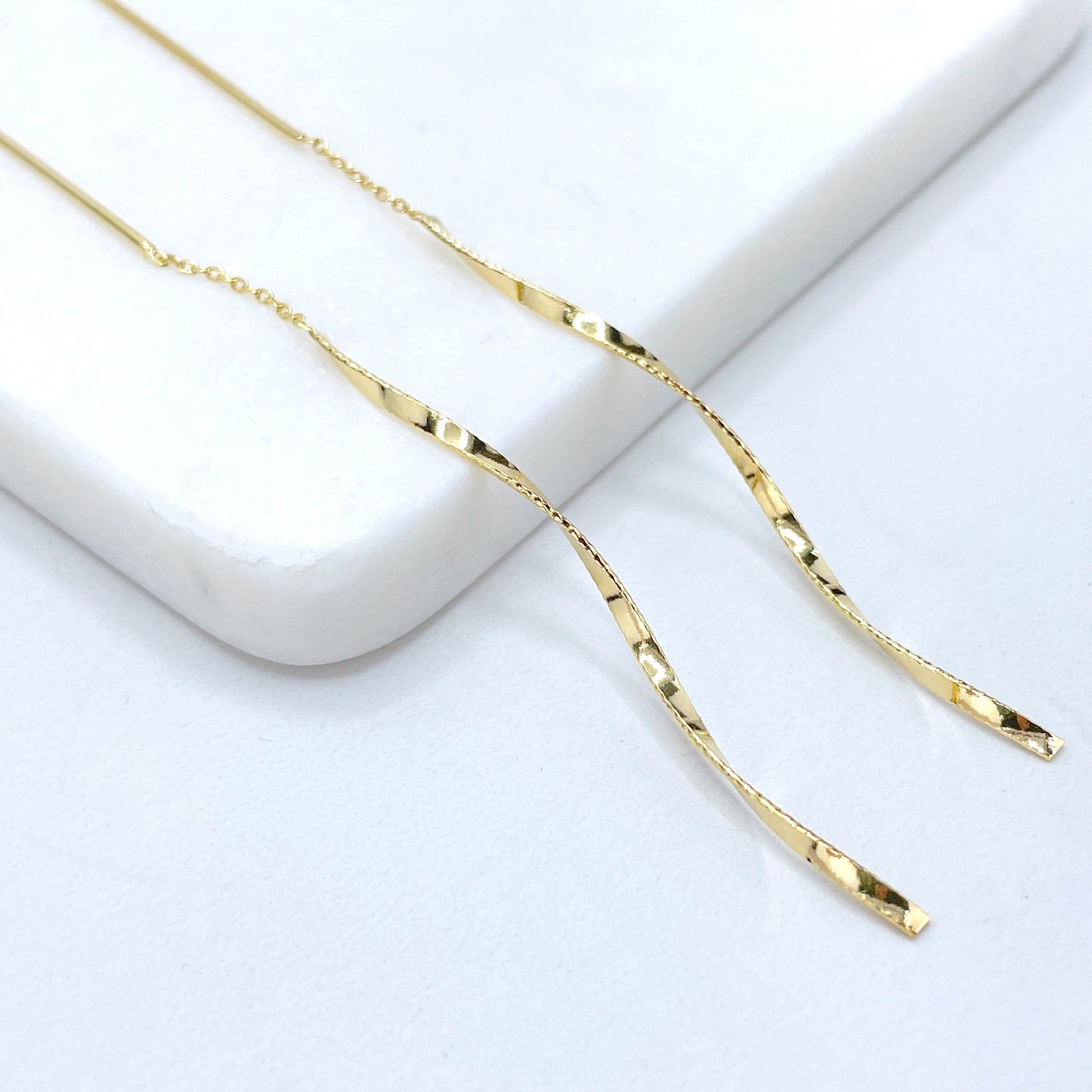 18k Gold Filled Twisted Waves, Threader Drop Earrings, Wholesale Jewelry Making Supplies