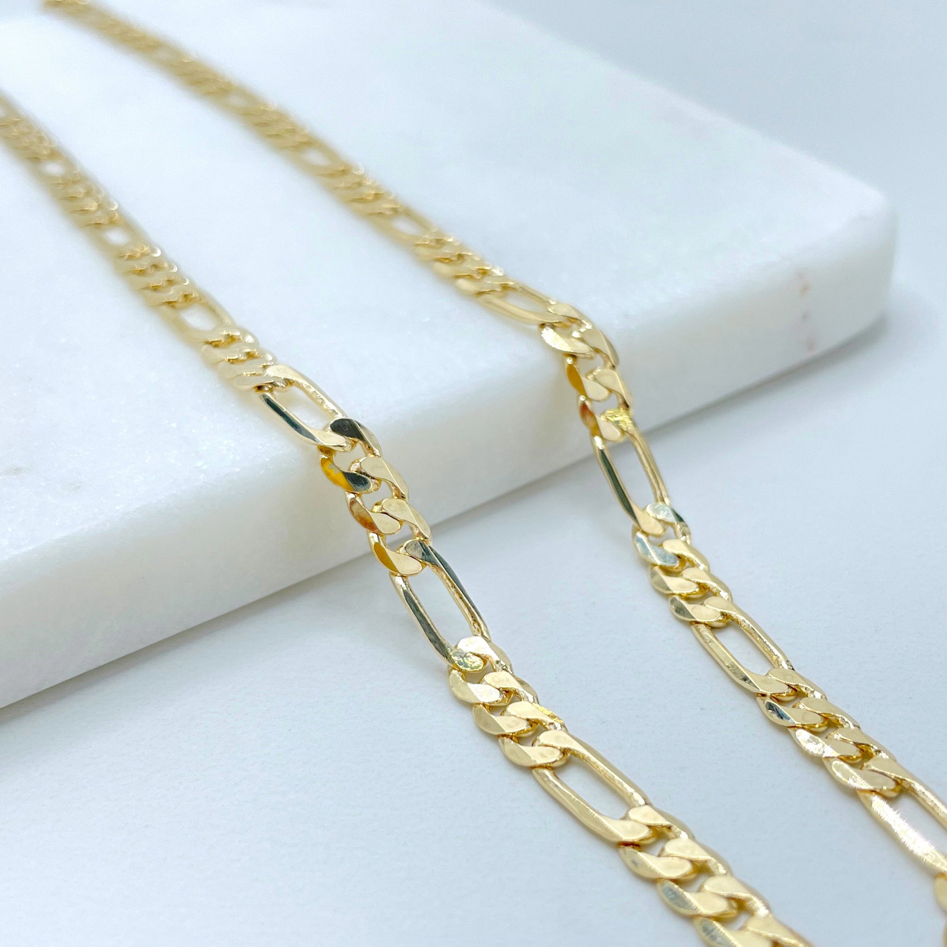 18k Gold Filled 4mm Figaro Link, 18'', 20'', 22'', 24 inches of length, Chains Wholesale and Jewelry Supplies