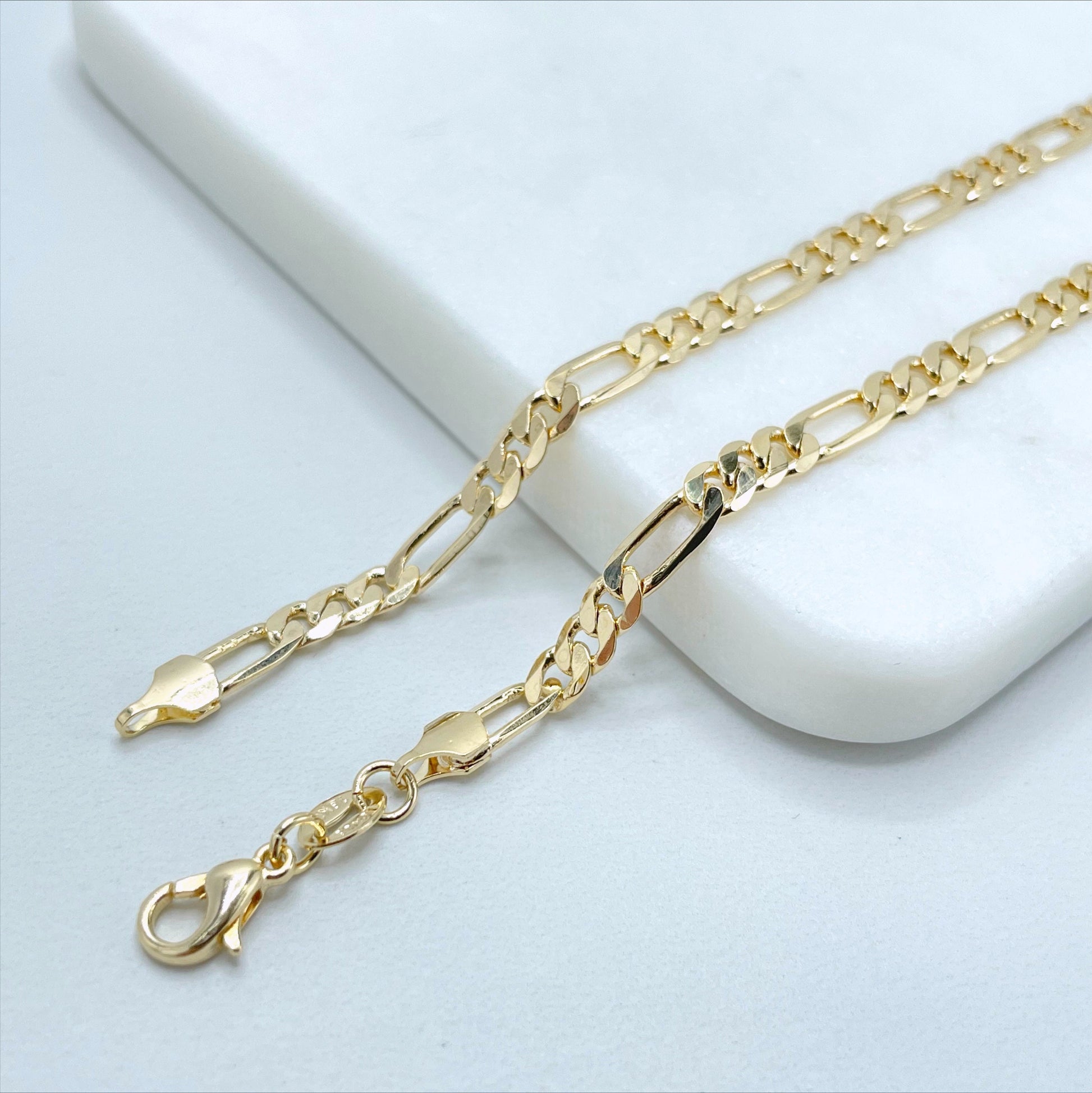 18k Gold Filled 4mm Figaro Link, 18'', 20'', 22'', 24 inches of length, Chains Wholesale and Jewelry Supplies