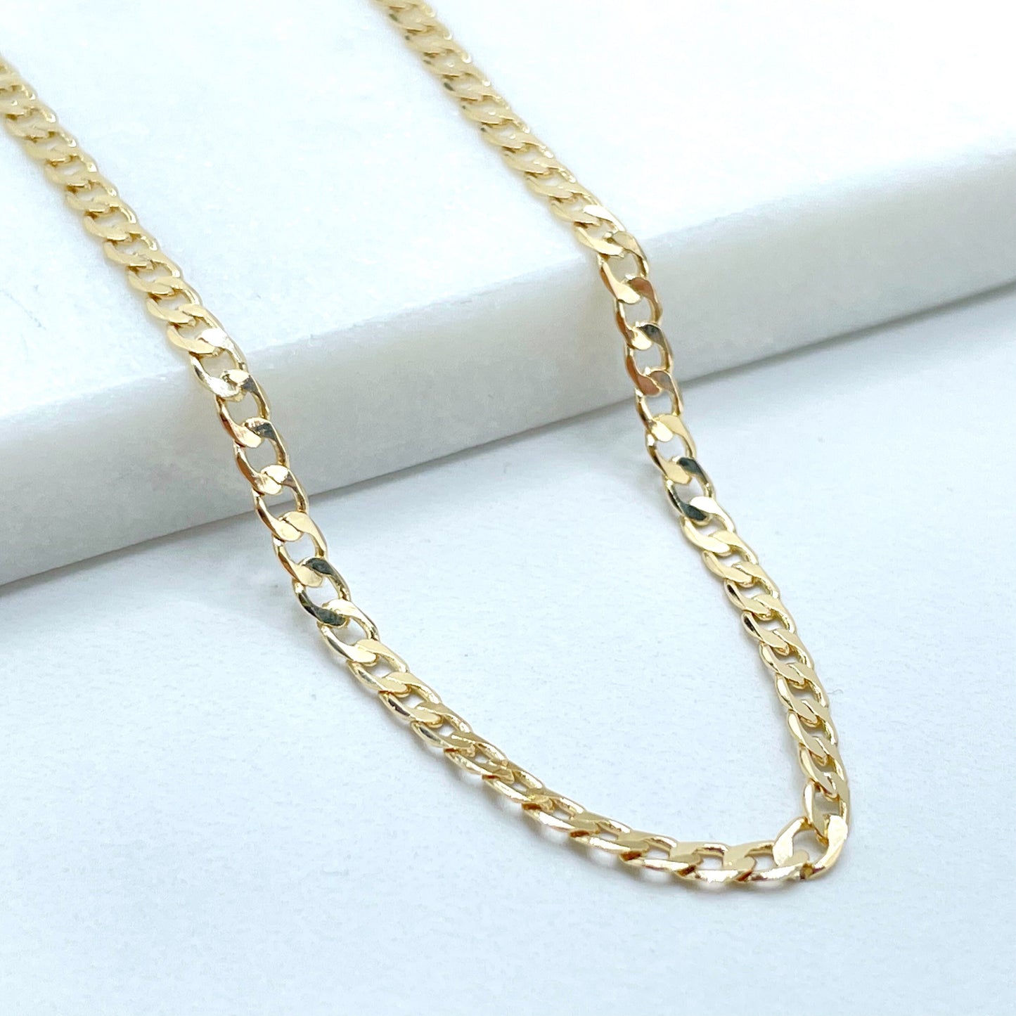 18k Gold Filled Cuban Link Chain 3mm Thickness, 16, 18, 20, 22 or 24 inches of length, Unisex Curb Link, Wholesale Jewelry Making Supplies