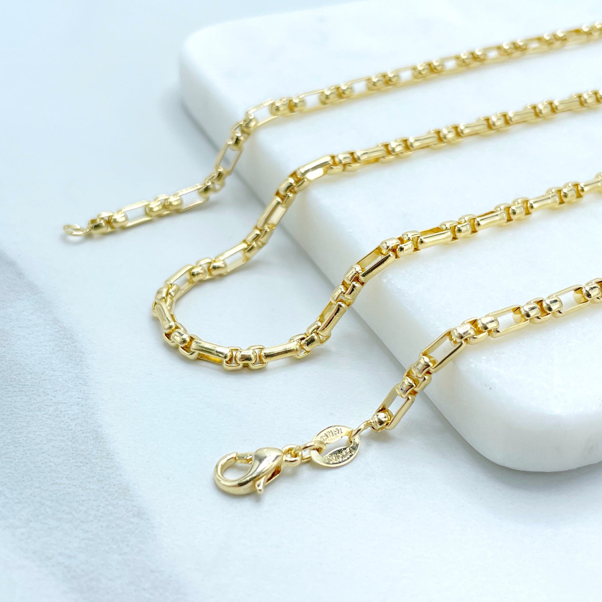 18k Gold Filled 3mm Box Chain Figaro Link, 18 inches, 24 inches or 7 inches of length Bracelet, Chains Wholesale and Jewelry Supplies