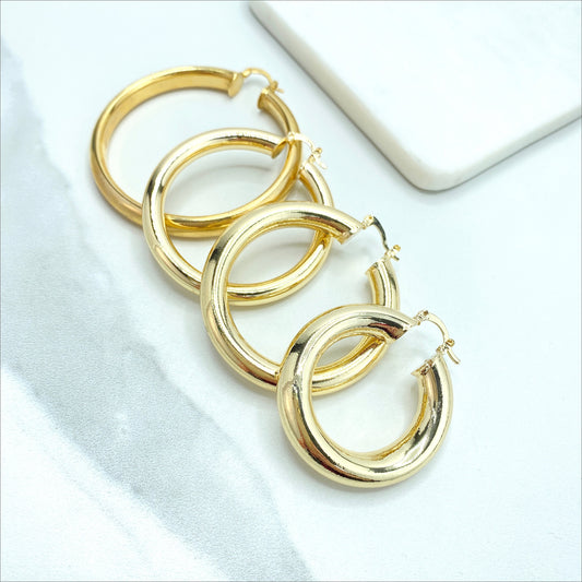 18k Gold Filled Light Tubular Hoops Earrings, Available in 41mm, 49mm, 51mm or 59mm, Wholesale Jewelry Making Supplies