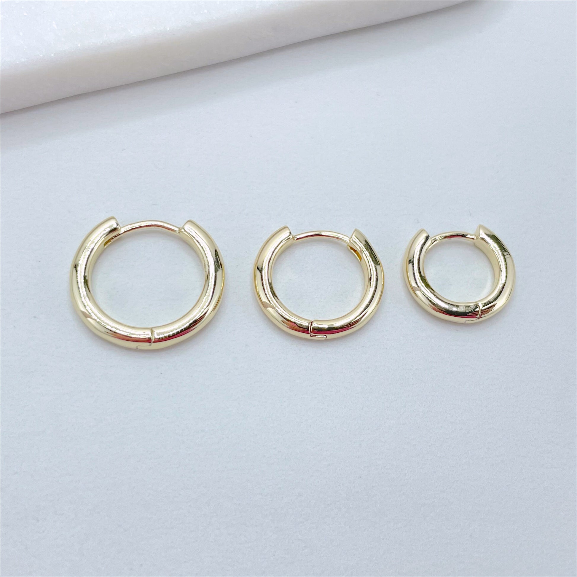 18k Gold Filled Plain 14mm, 16mm, or 18mm Huggie Earrings, 3mm Thickness, Wholesale Jewelry Making Supplies