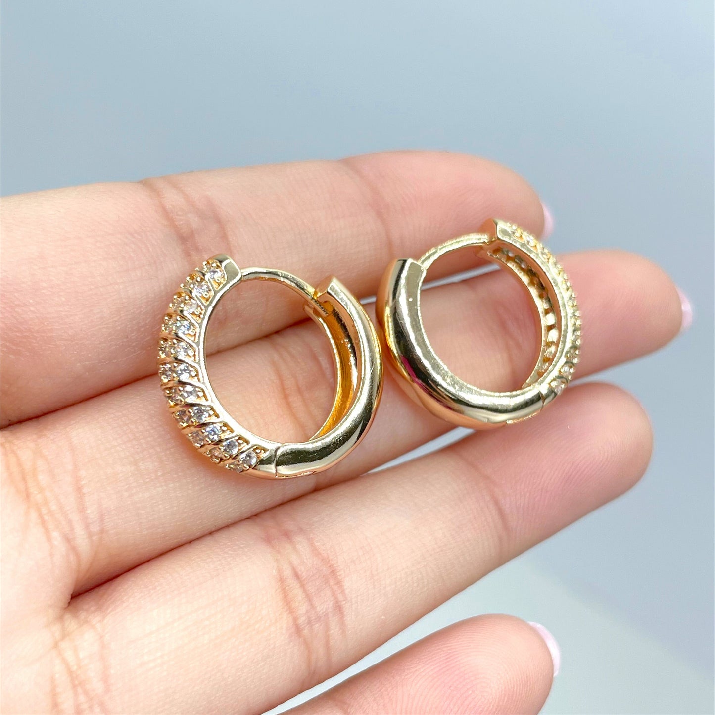18k Gold Filled with Micro Cubic Zirconia, 20mm Huggie Hoop Earrings, 5mm Thickness, Wholesale Jewelry Making Supplies