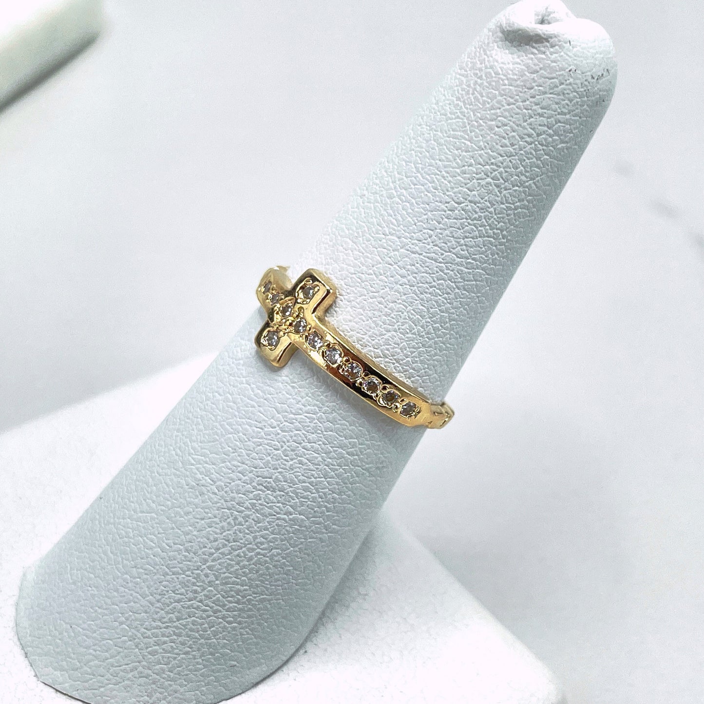 18k Gold Filled Cross Ring Featuring with  Cubic Zirconia On Top Band Wholesale Jewelry Making Supplies