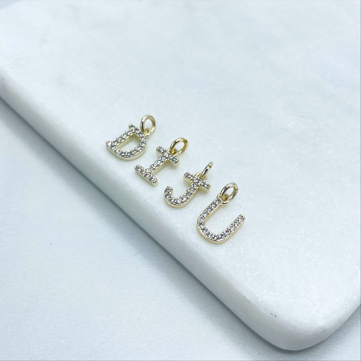 18k Gold Filled with Micro Pave, Micro Cubic Zirconia Small INITIALS LETTERS Charms Pendant, Wholesale Jewelry Making Supplies