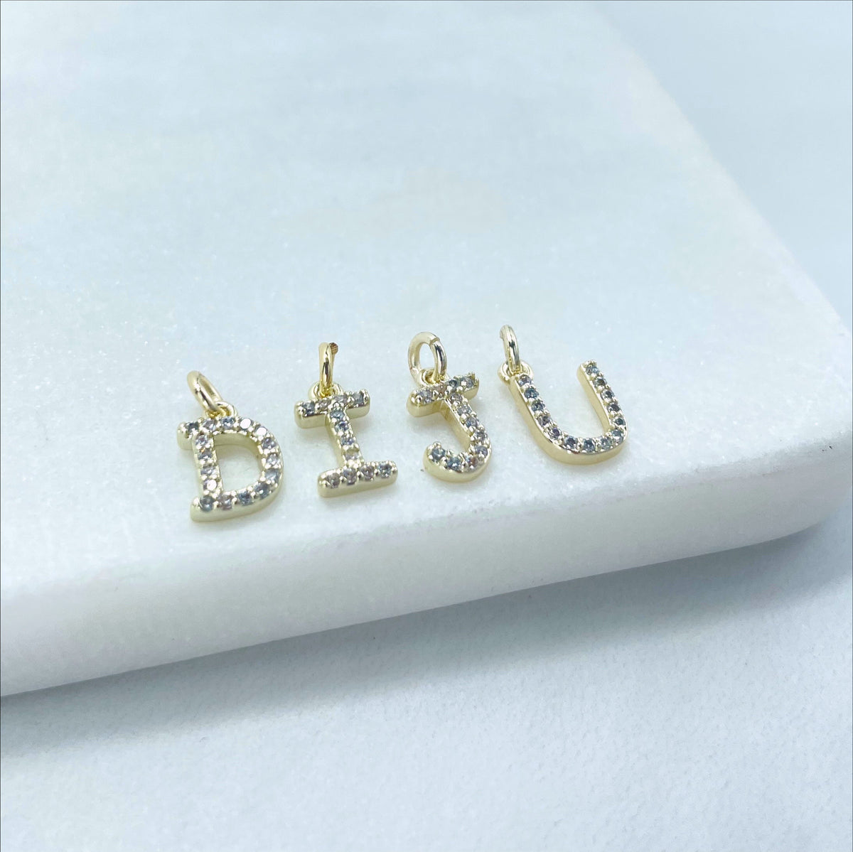 18k Gold Filled with Micro Pave, Micro Cubic Zirconia Small INITIALS LETTERS Charms Pendant, Wholesale Jewelry Making Supplies