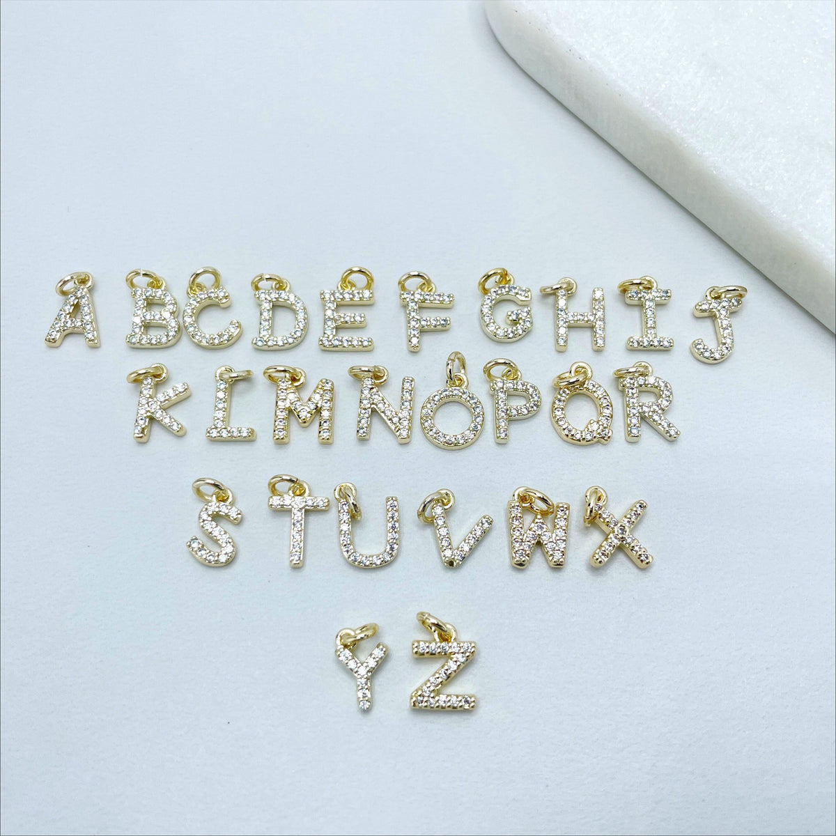 18k Gold Filled with Micro Pave, Micro Cubic Zirconia Small INITIALS LETTERS Charms Pendant, Wholesale Jewelry Making Supplies