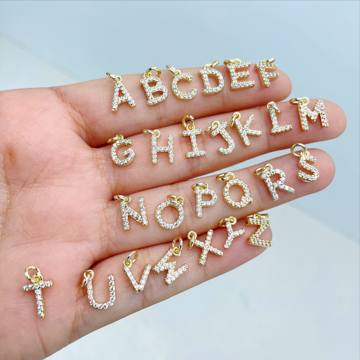 18k Gold Filled with Micro Pave, Micro Cubic Zirconia Small INITIALS LETTERS Charms Pendant, Wholesale Jewelry Making Supplies