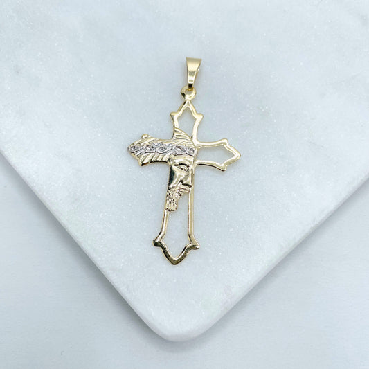18k Gold Filled Two Tone Cross with Jesus Face Charms Pendants, Catholic Religious Holy Cross, Wholesale Jewelry Making Supplies