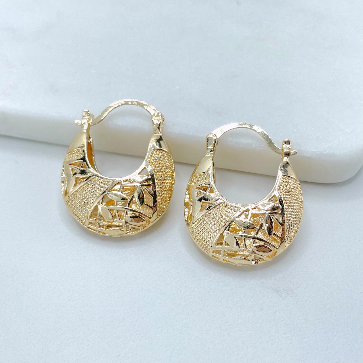 18k Gold Filled 24mm Filigree Basket Hoop Earrings, 11mm Thickness, Wholesale Jewelry Making Supplies