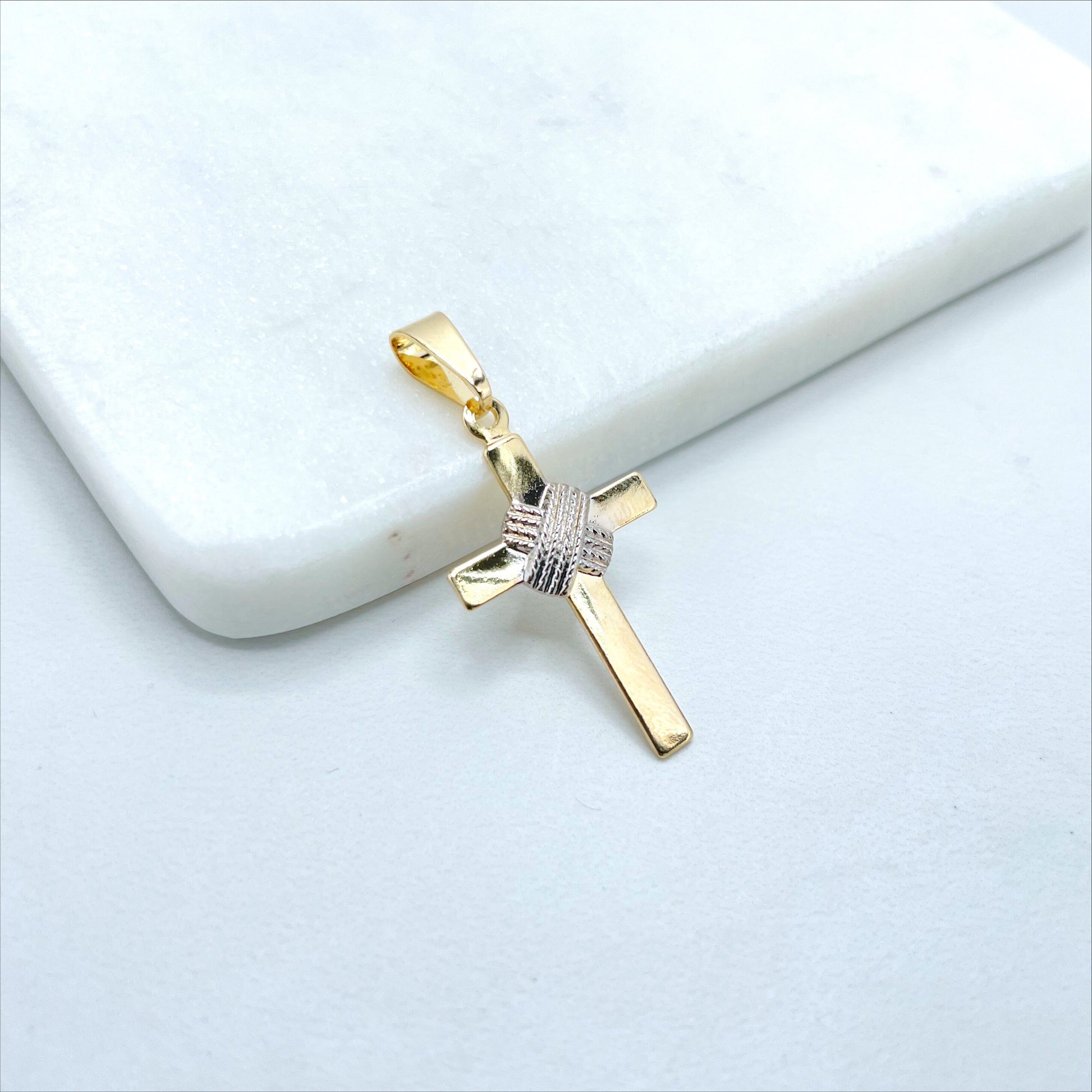 18k Gold Filled Two Tone Wrap Cross Charms Pendant, Religious Jewelry, Wholesale Jewelry Making Supplies