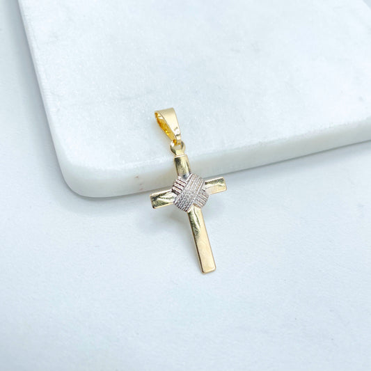 18k Gold Filled Two Tone Wrap Cross Charms Pendant, Religious Jewelry, Wholesale Jewelry Making Supplies