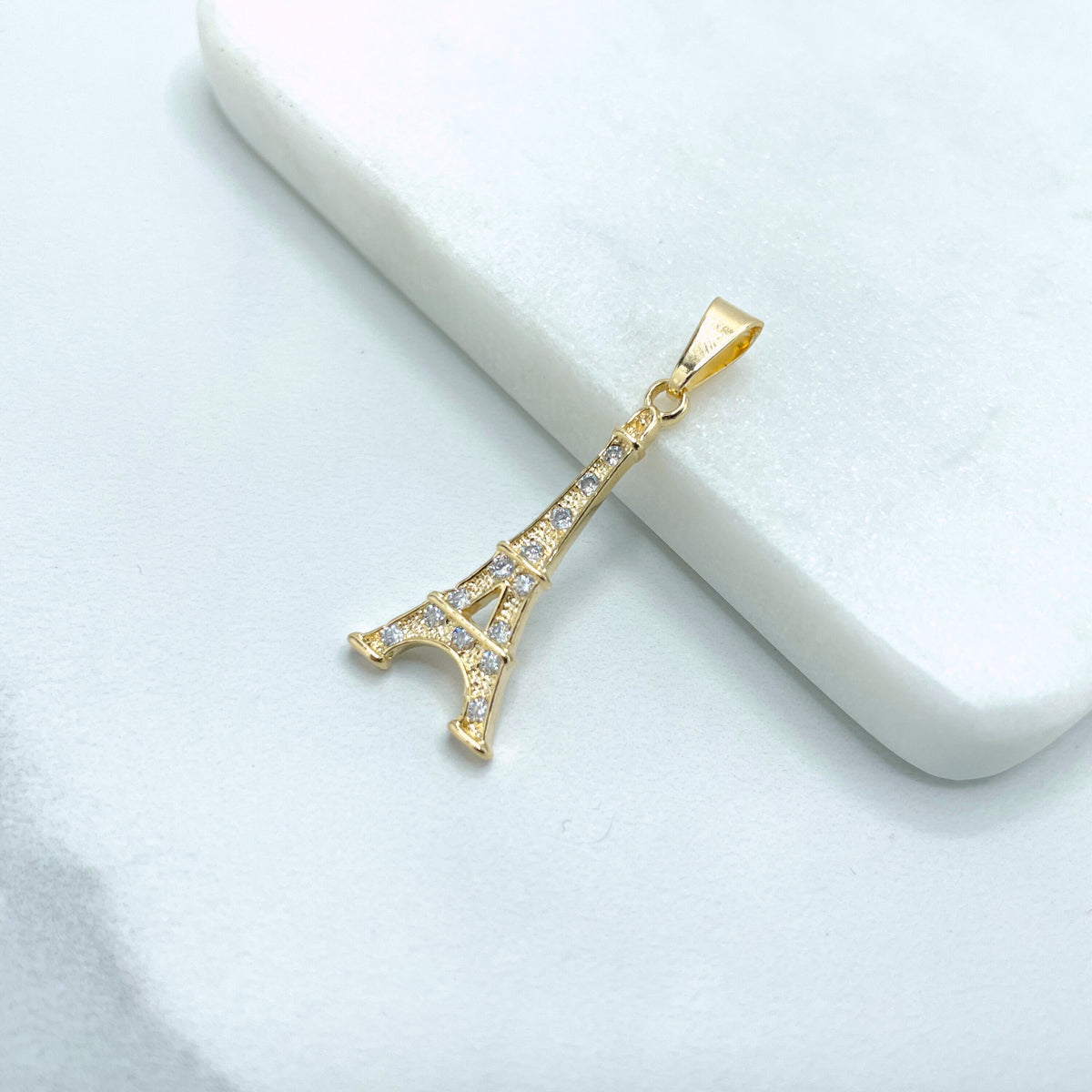 18k Gold Filled Cubic Zirconia Dangling France Eiffel Tower Pendant Charms, Wholesale Jewelry Making Supplies