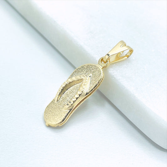 18k Gold Filled Texturized Sandal, Flip Flop Shoes, Charm Pendants Wholesale Jewelry Making Supplies