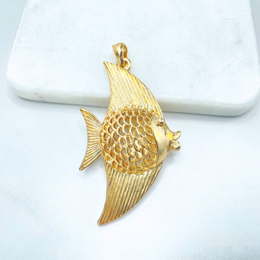 18k Gold Filled Texturized Puffed Angelfish Charm Pendant, Wholesale Jewelry Making Supplies