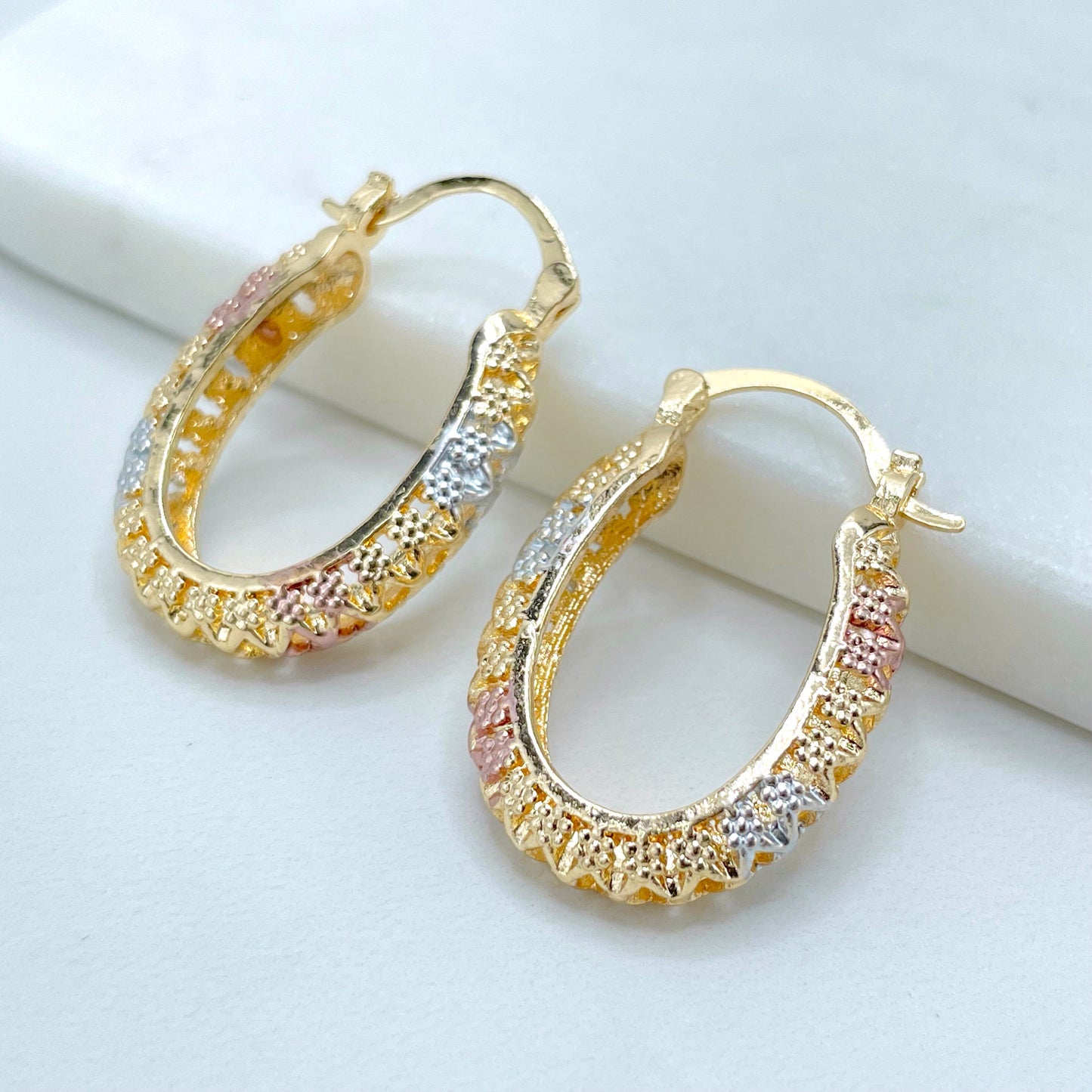 18k Gold Filled Three Color 22mm Earrings, 6mm Thickness Wholesale Jewelry Making Supplies