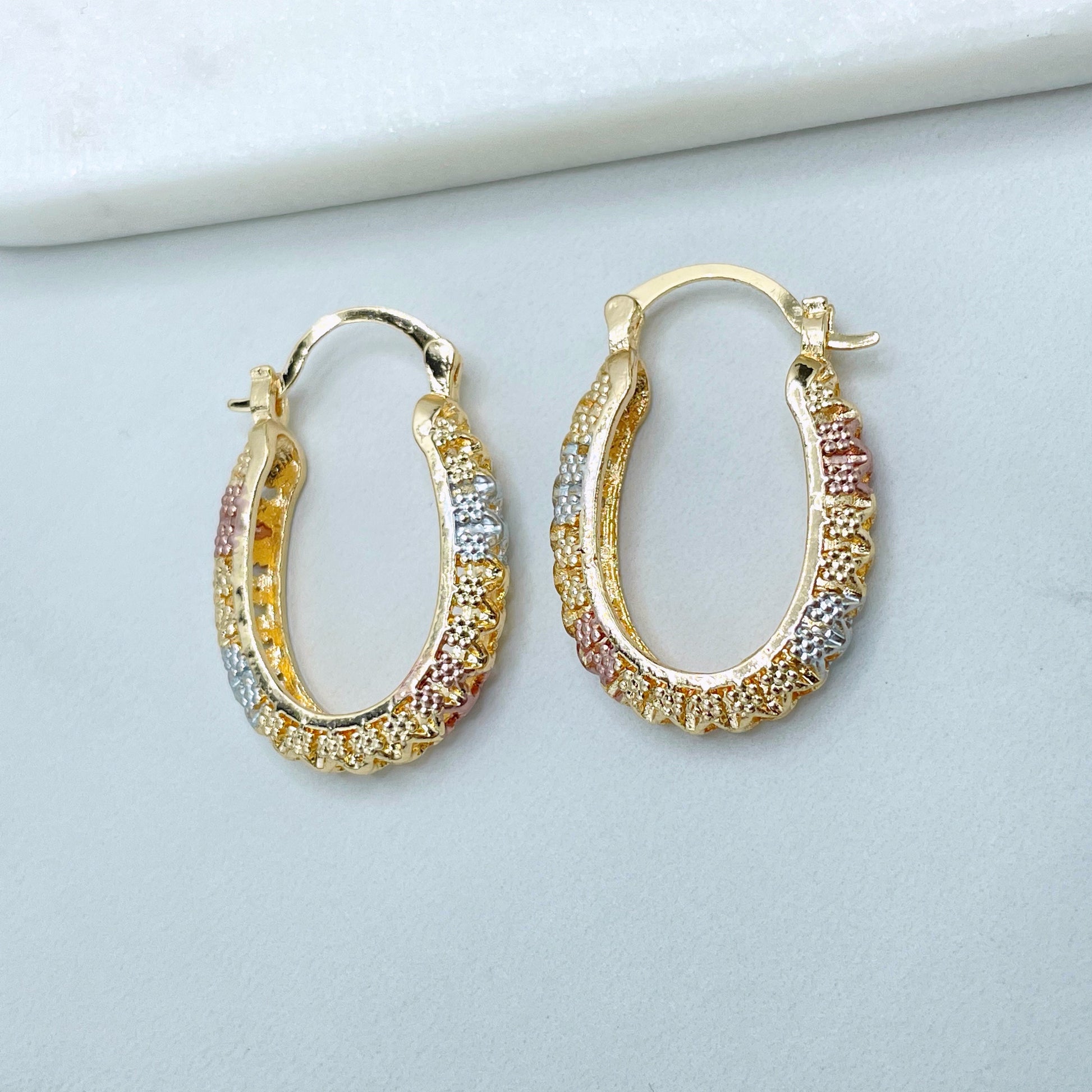 18k Gold Filled Three Color 22mm Earrings, 6mm Thickness Wholesale Jewelry Making Supplies