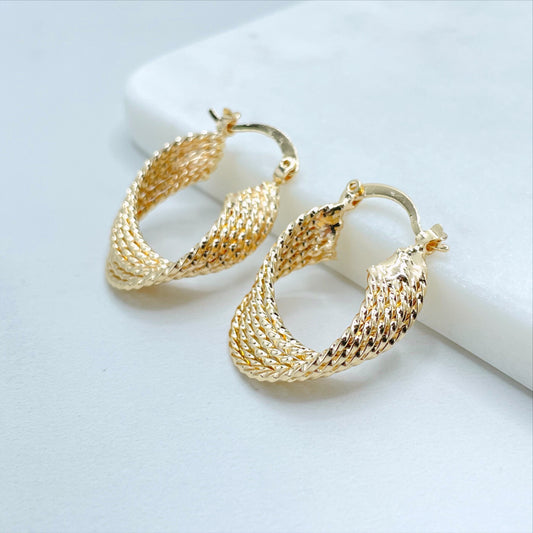 18k Gold Filled  22mm Braided Hoop Earrings, 6mm Thickness,  Wholesale Jewelry Making Supplies
