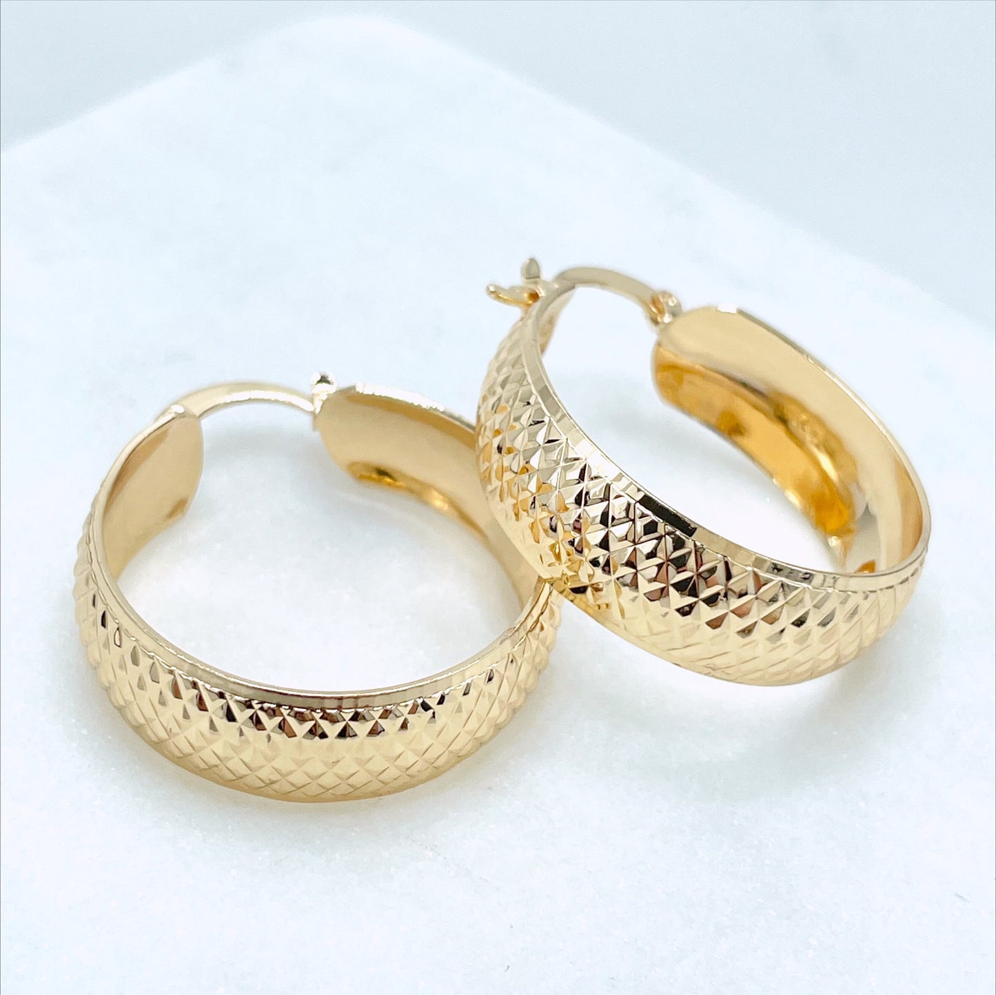 18k Gold Filled 30mm Textured Hoop Earrings, 9mm Thickness, Wholesale Jewelry Making Supplies