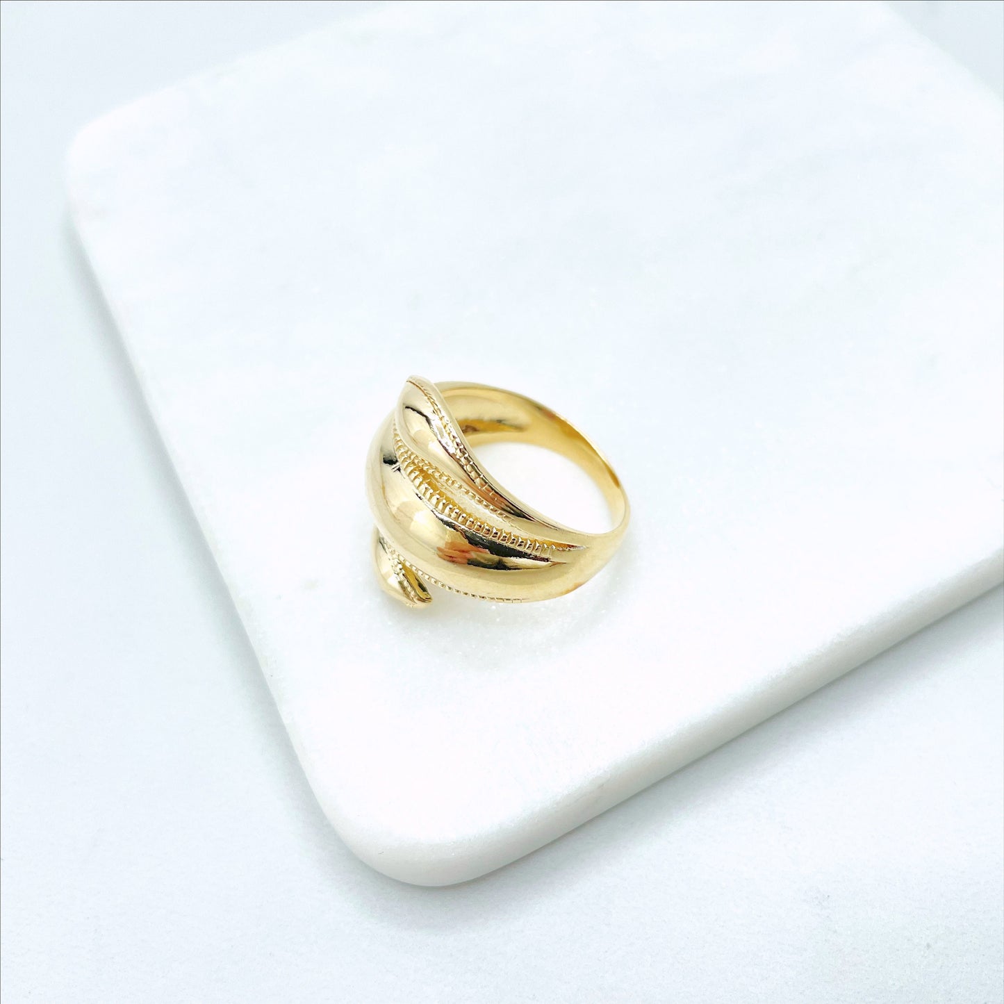 18k Gold Filled Simulated Stackable Ring, Elegant Texturized Details, Wholesale Jewelry Making Supplies