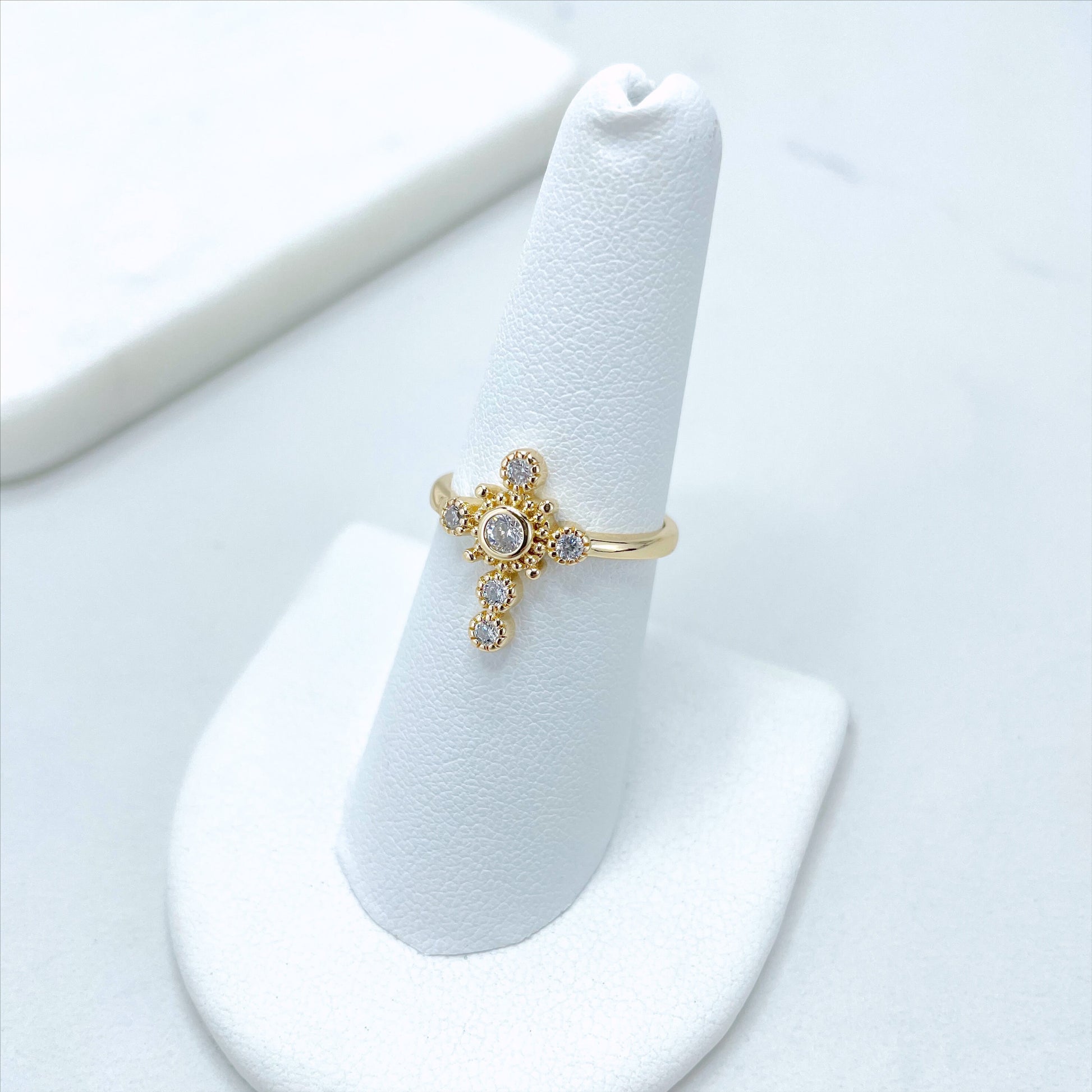 18k Gold Filled Deliciated Cross Shape Ring with Cubic Zirconia Red, White or Black, Wholesale Jewelry Making Supplies