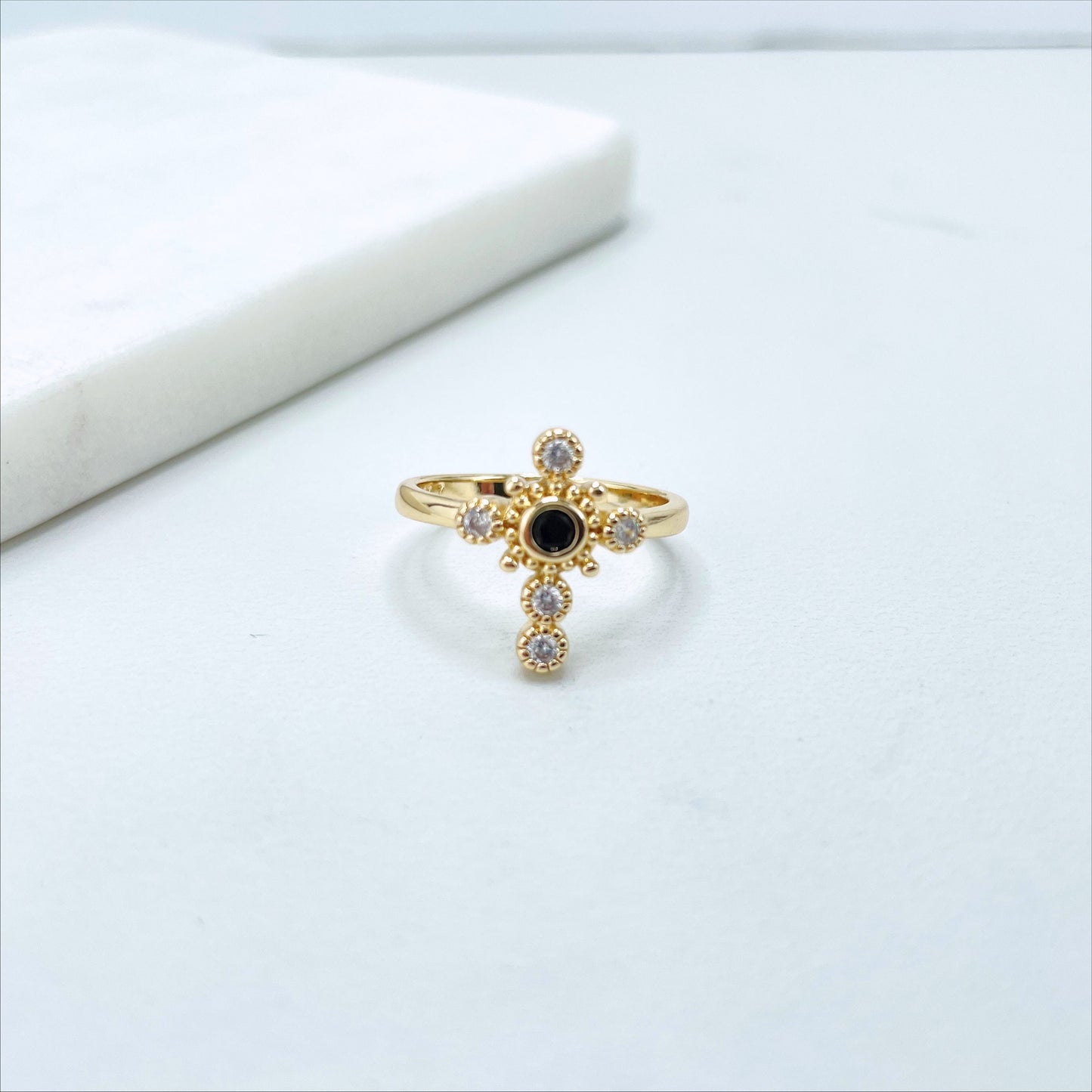 18k Gold Filled Deliciated Cross Shape Ring with Cubic Zirconia Red, White or Black, Wholesale Jewelry Making Supplies