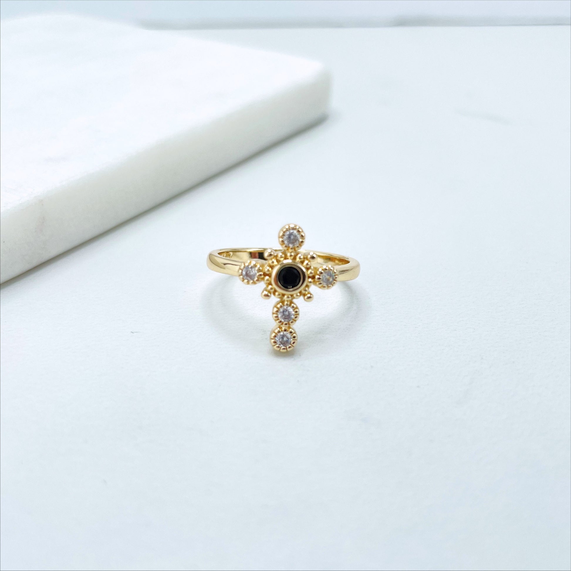 18k Gold Filled Deliciated Cross Shape Ring with Cubic Zirconia Red, White or Black, Wholesale Jewelry Making Supplies