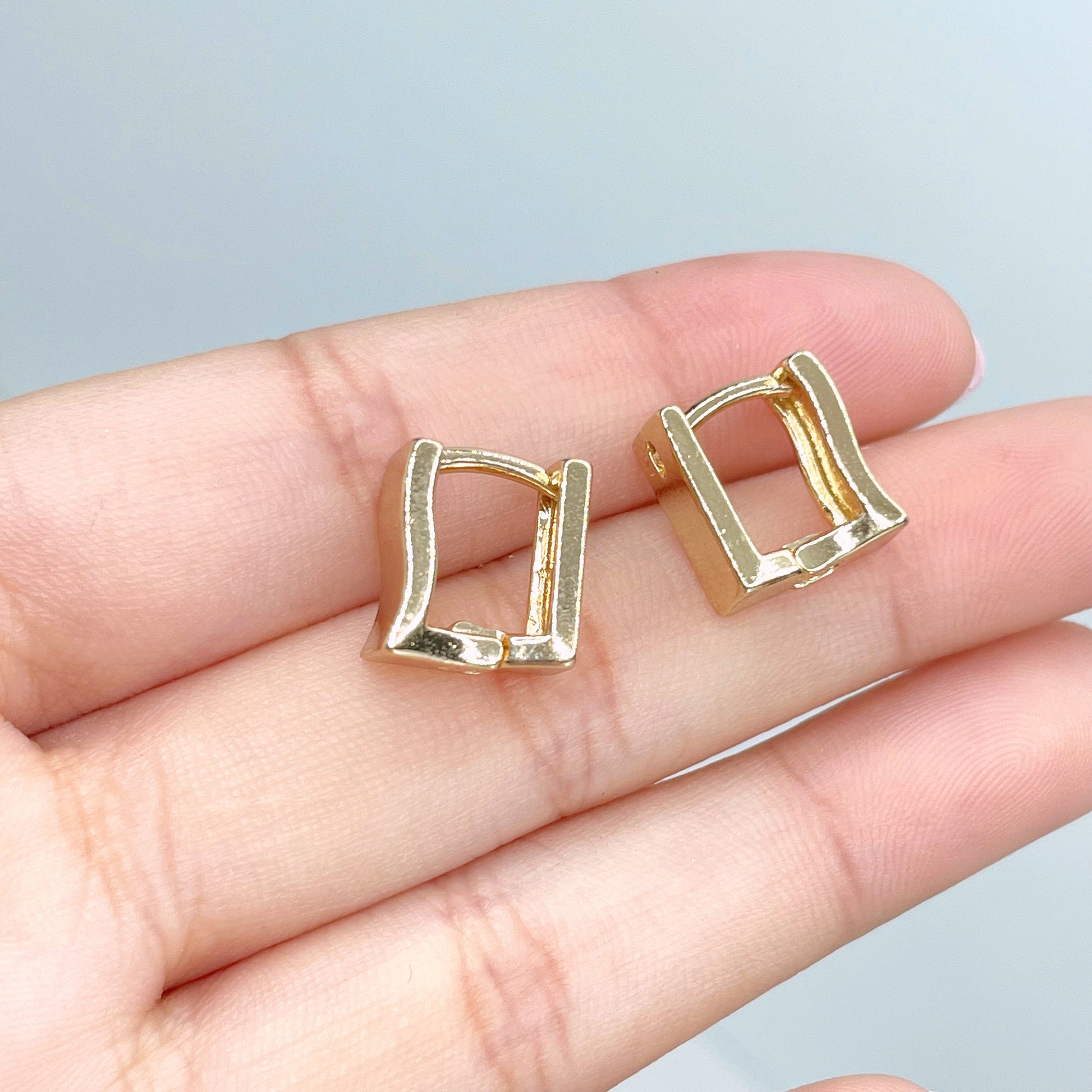 18k Gold Filled Square Shape 10mm Huggie Earrings, 6mm Thickness, Minimalist Design, Wholesale Jewelry Making Supplies