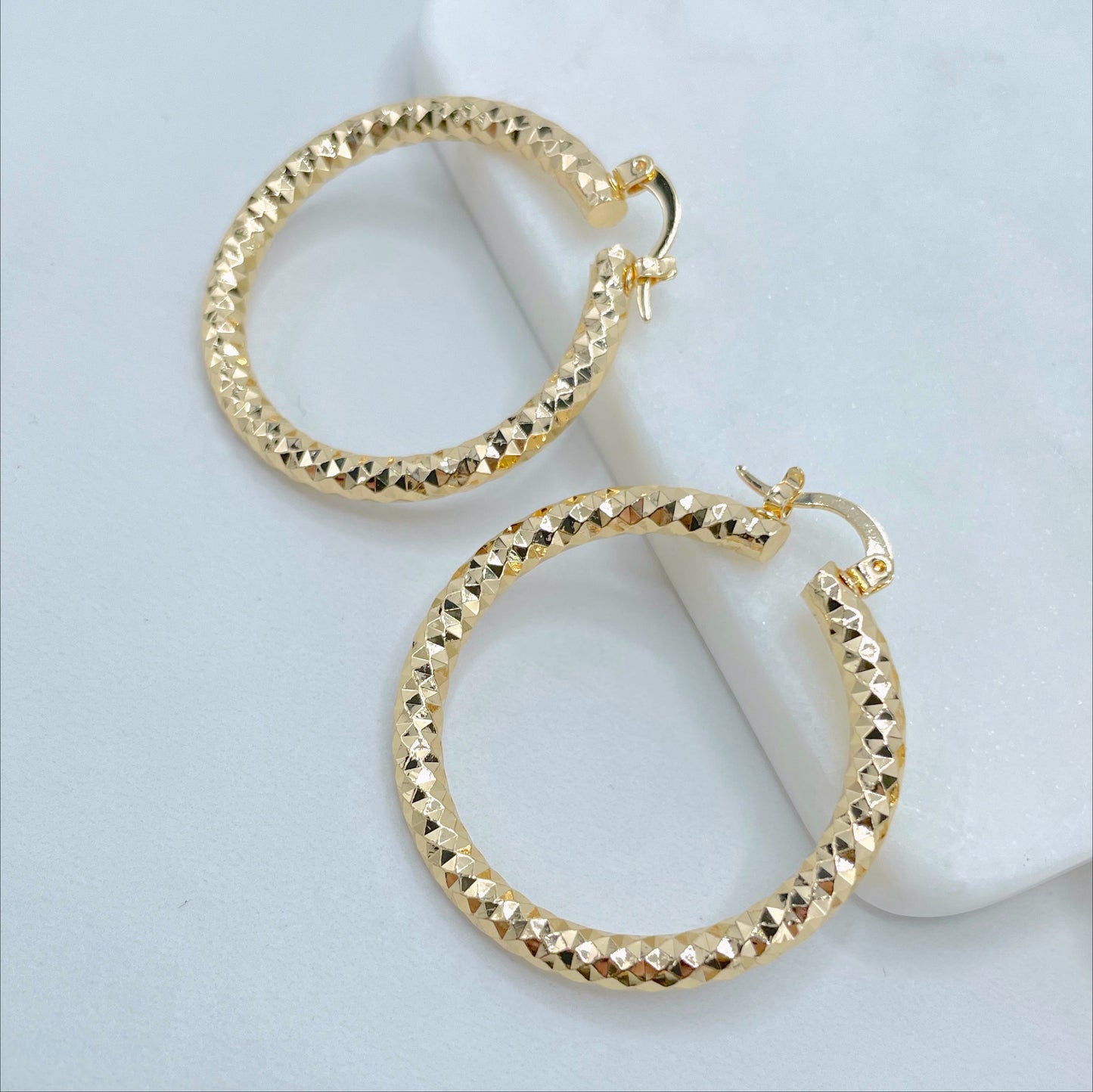 18k Gold Filled 4mm Thickness 40mm Textured Hoops Earrings Wholesale Jewelry Making Supplies