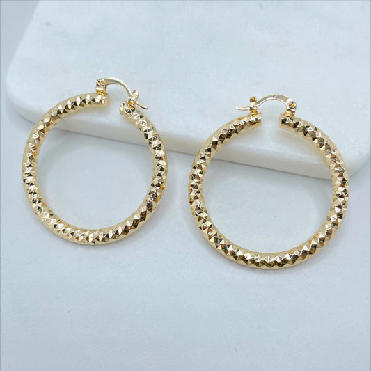 18k Gold Filled 4mm Thickness 40mm Textured Hoops Earrings Wholesale Jewelry Making Supplies