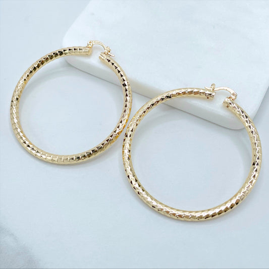 18k Gold Filled 58mm Textured Hoops  Earrings, 4mm Thickness Wholesale Jewelry Making Supplies