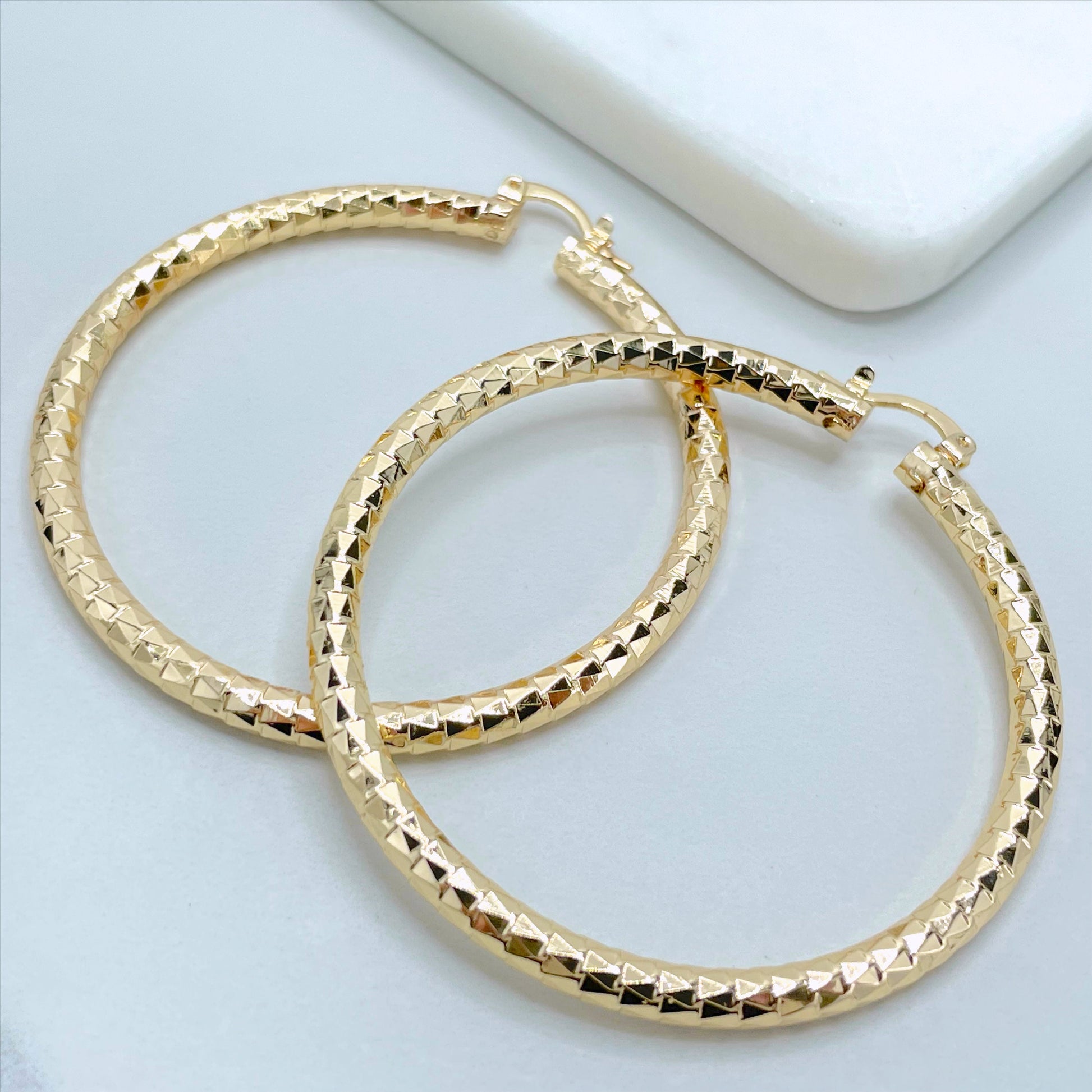 18k Gold Filled 58mm Textured Hoops  Earrings, 4mm Thickness Wholesale Jewelry Making Supplies