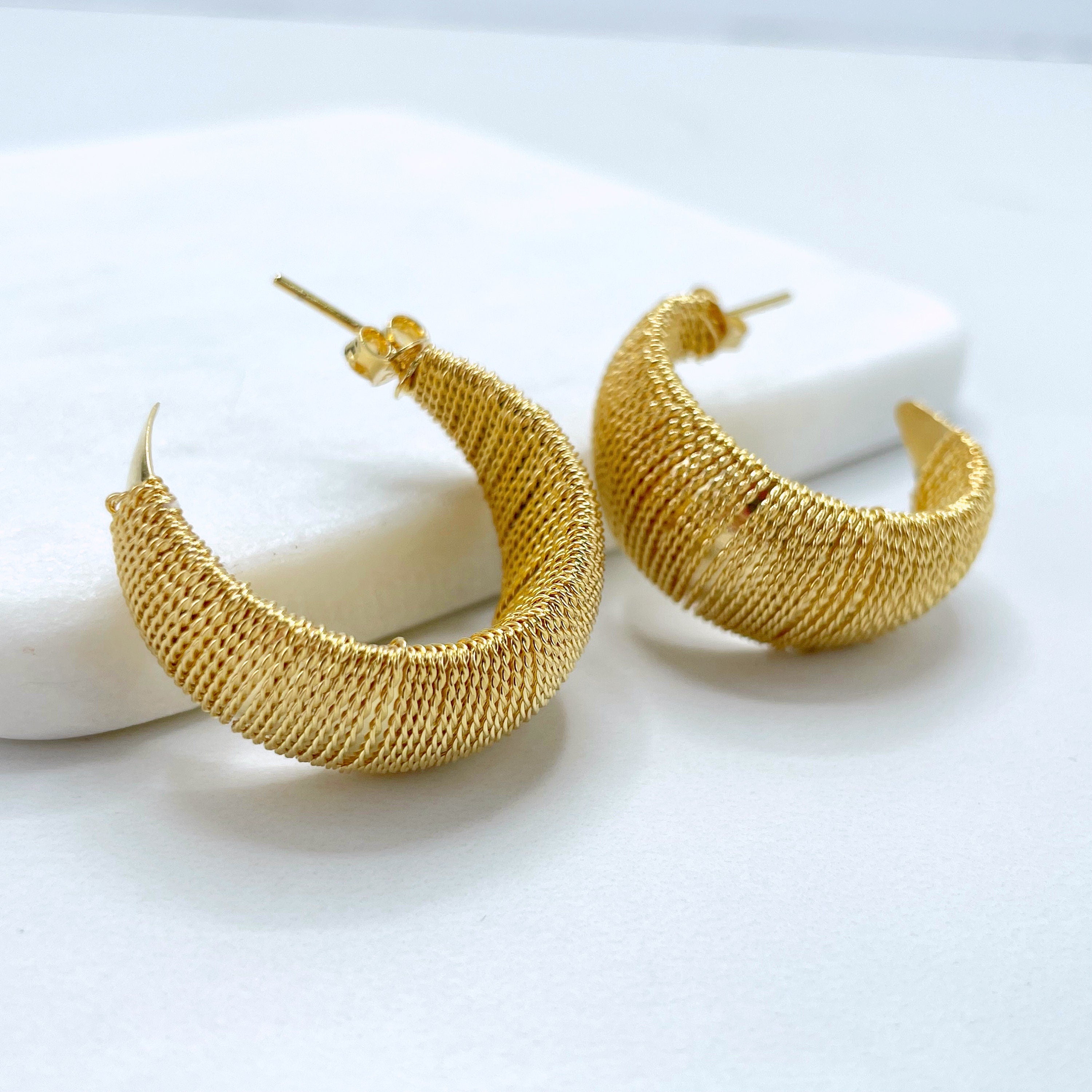 18k Gold Layered 8mm Thick Hoop Earrings, Chunk Gold Hoop, Fat Hoop Ea –  Bella Joias Miami