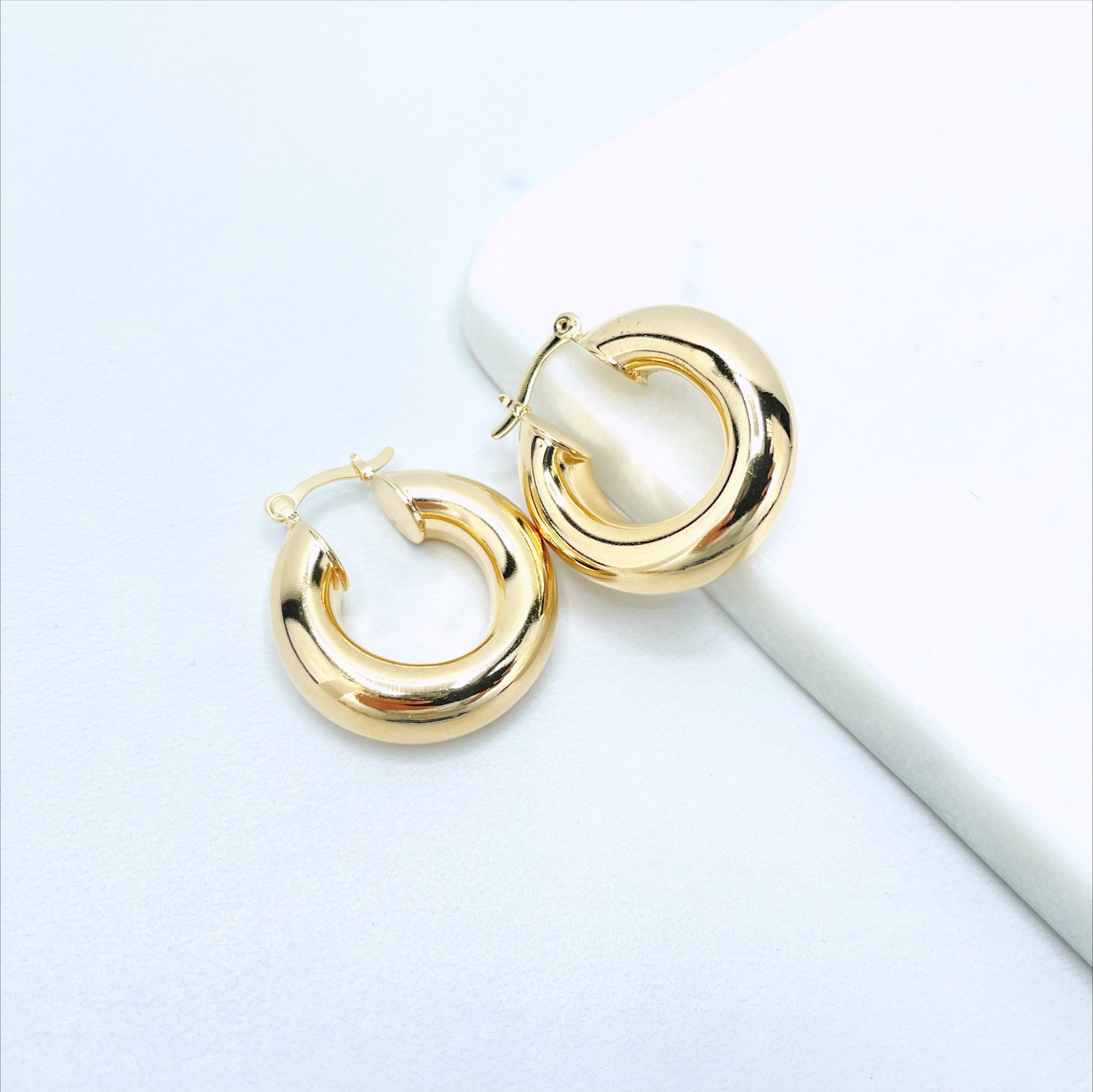 18k Gold Filled Light Tubular Hoops Earrings, Available in 25mm, 30mm, 35mm or 45mm, Wholesale Jewelry Making Supplies