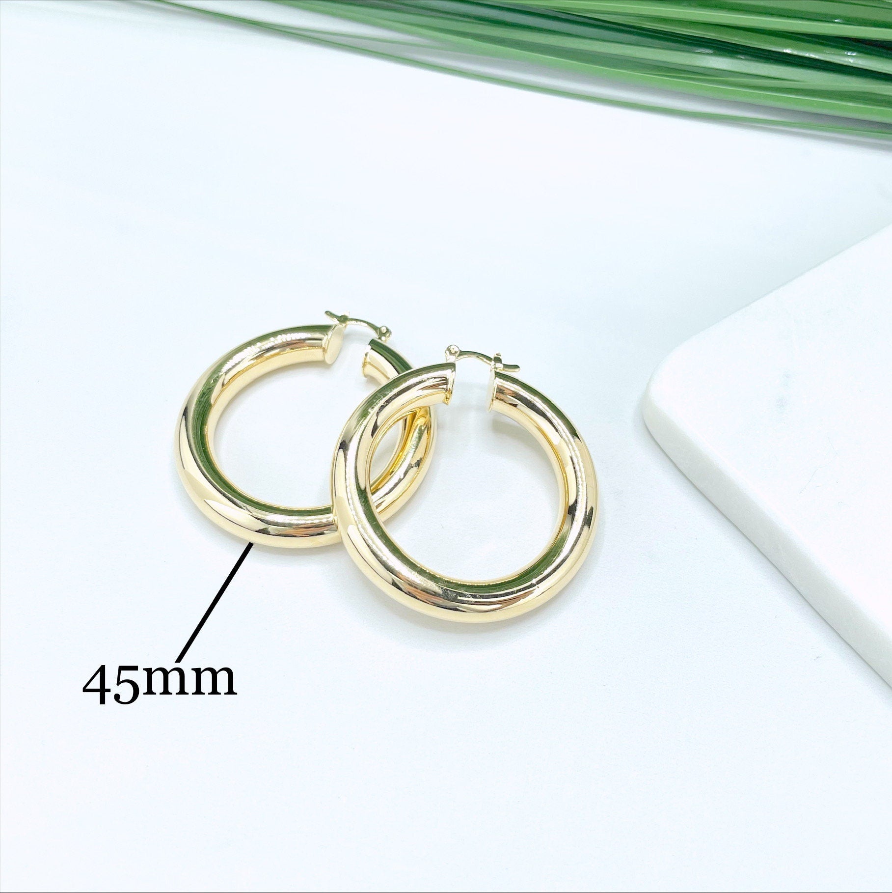 18k Gold Filled Light Tubular Hoops Earrings, Available in 25mm, 30mm, 35mm or 45mm, Wholesale Jewelry Making Supplies