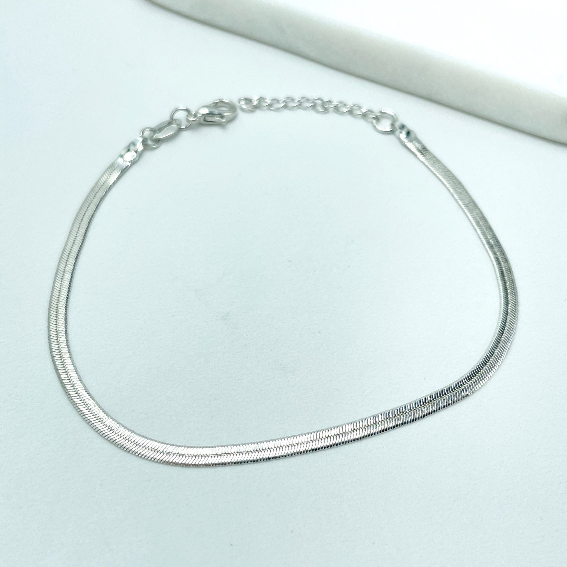 Silver Filled 3mm Herringbone Snake Chain, Bracelet or Anklet, Wholesale Jewelry Making Supplies