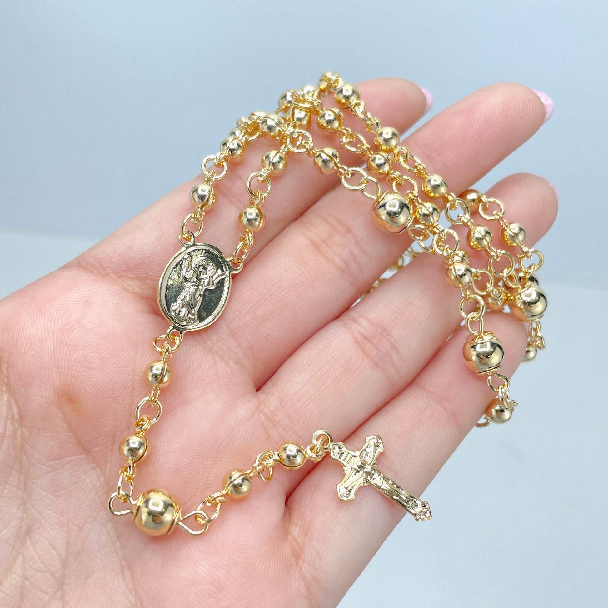 18k Gold Filled Beaded Divine Child, Divino Nino Rosary Necklace, Wholesale Jewelry Making Supplies