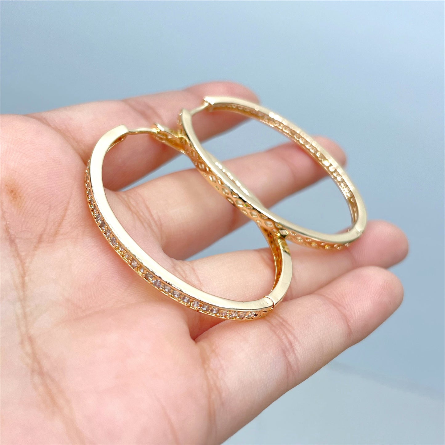 18k Gold Filled 37mm Hoop Earrings with Micro Pave, Cubic Zirconia, Dainty Hoops, Zircon Hoops, Wholesale Jewelry Making Supplies