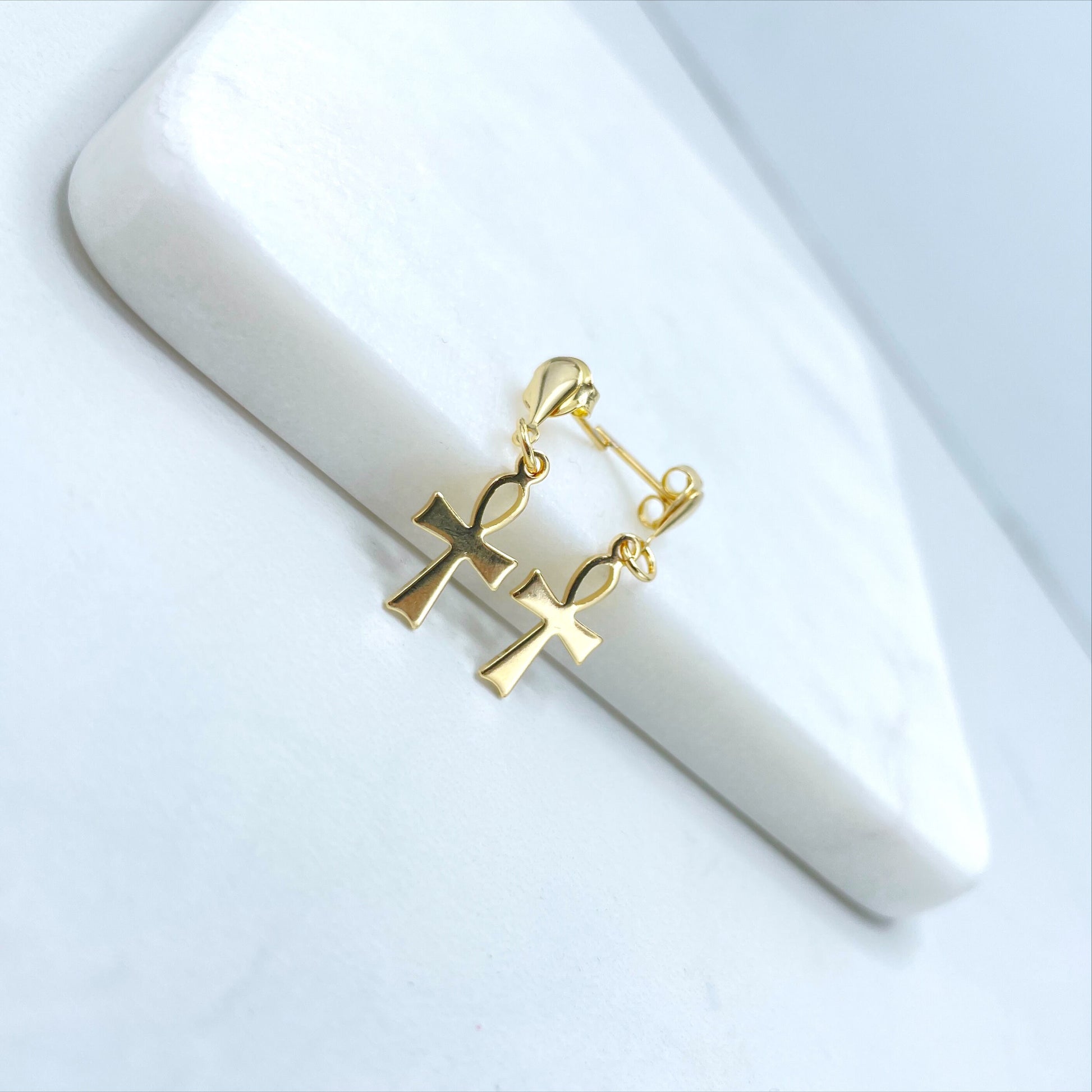 18k Gold Filled Egyptian Ankh Cross, Dangle Key of Life Ankh, Ethnic Ankh Life Symbol Earrings Wholesale Jewelry Making Supplies