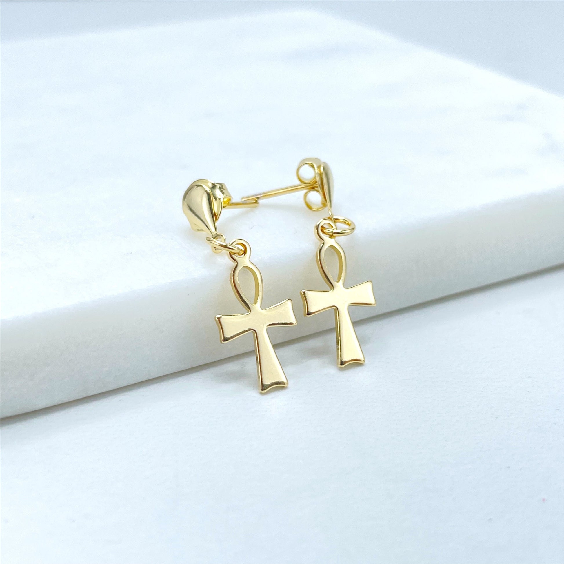 18k Gold Filled Egyptian Ankh Cross, Dangle Key of Life Ankh, Ethnic Ankh Life Symbol Earrings Wholesale Jewelry Making Supplies