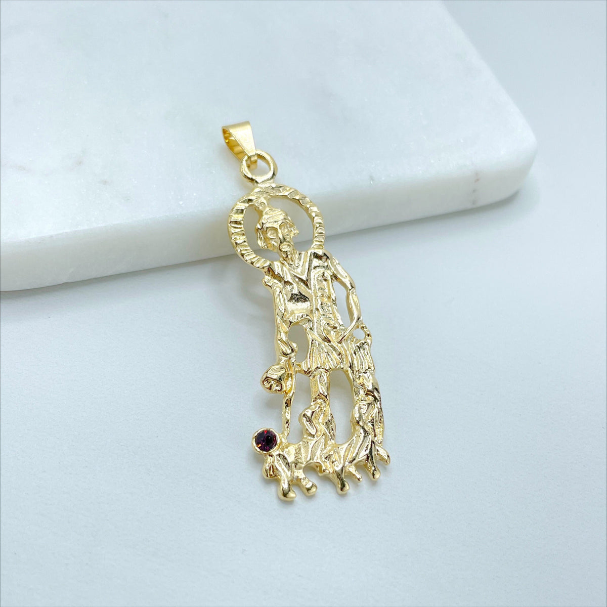 18k Gold Filled with Purple Cubic Zirconia San Lazaro, Saint Lazarus Pendant Charm, Cuban Catholicism, Wholesale Jewelry Making Supplies