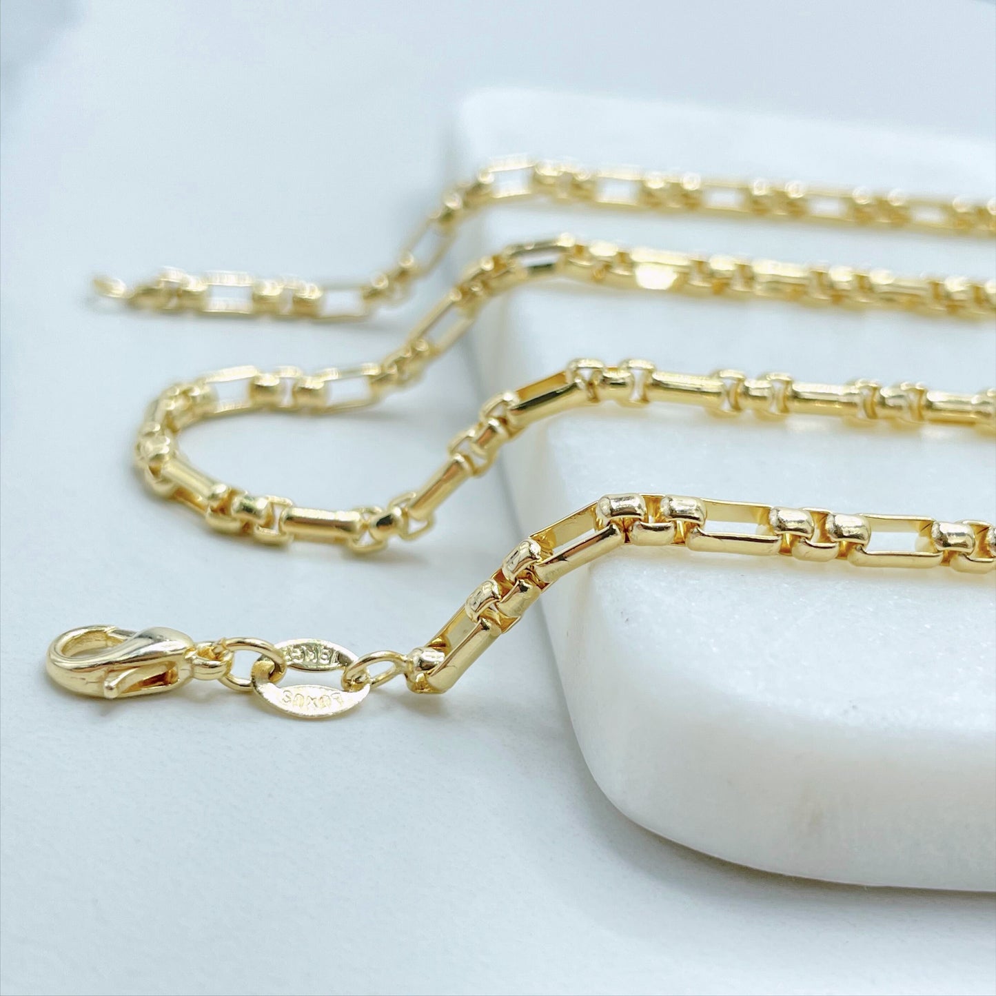 18k Gold Filled 3mm Box Chain Figaro Link, 18 inches, 24 inches or 7 inches of length Bracelet, Chains Wholesale and Jewelry Supplies